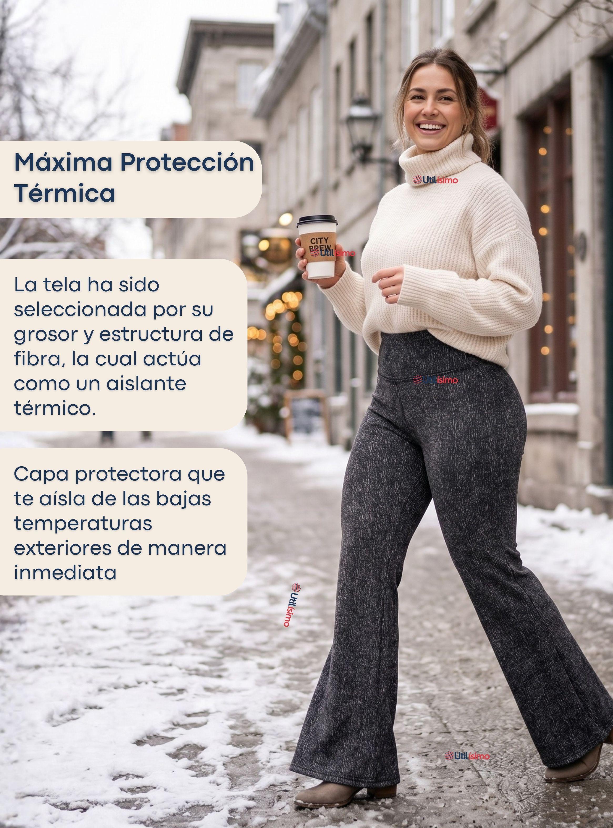 Calza Polar Con Chiporro Palazzo Mujer Elasticada Térmica Negro Jeans-7