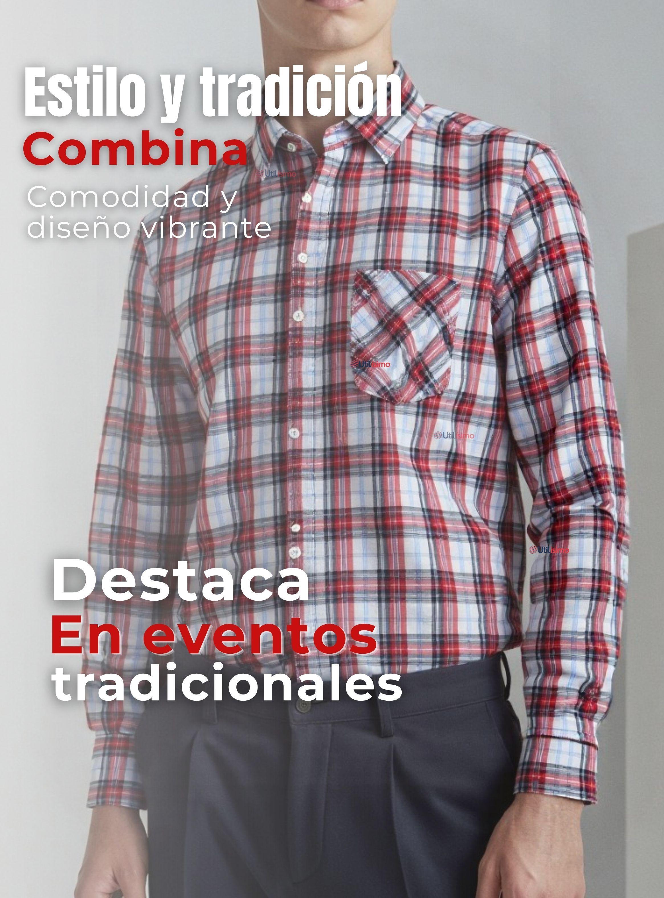Camisa Huaso Cuadrillé Hombre Cuadro Manga Larga 100% Algodón Azul Blanco Casual-5