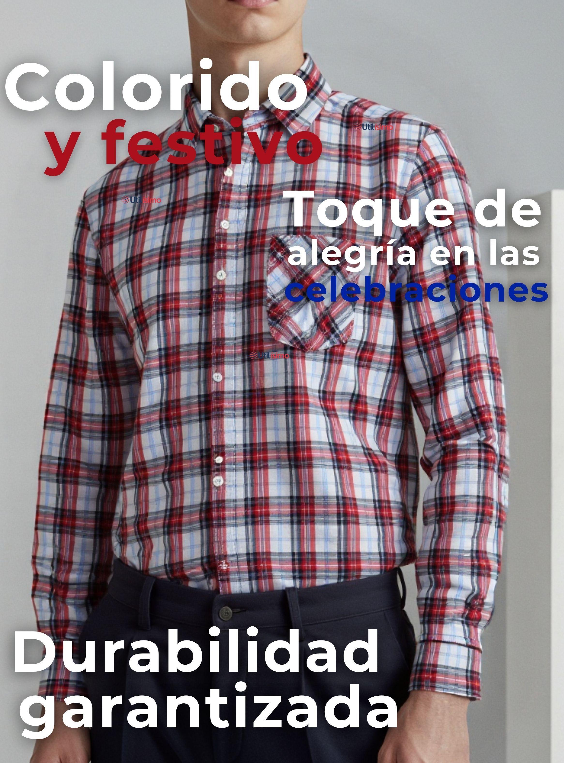 Camisa Huaso Cuadrillé Hombre Cuadro Manga Larga 100% Algodón Azul Blanco Casual-7