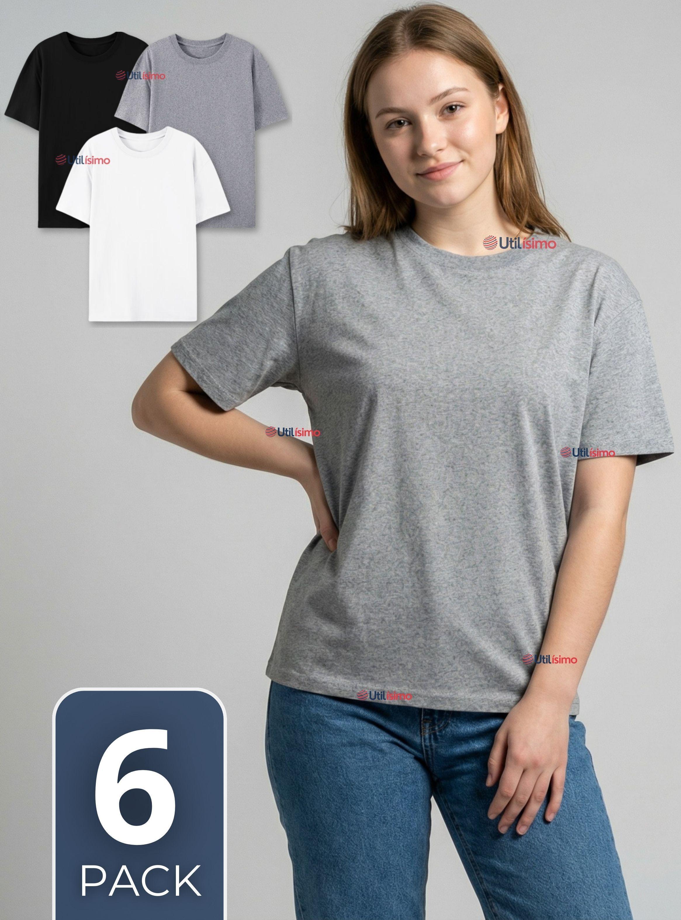 Pack 6 Camisetas Poleras 100% Algodón Básica Lisa Elástica para Mujer Colores Surtidos-0