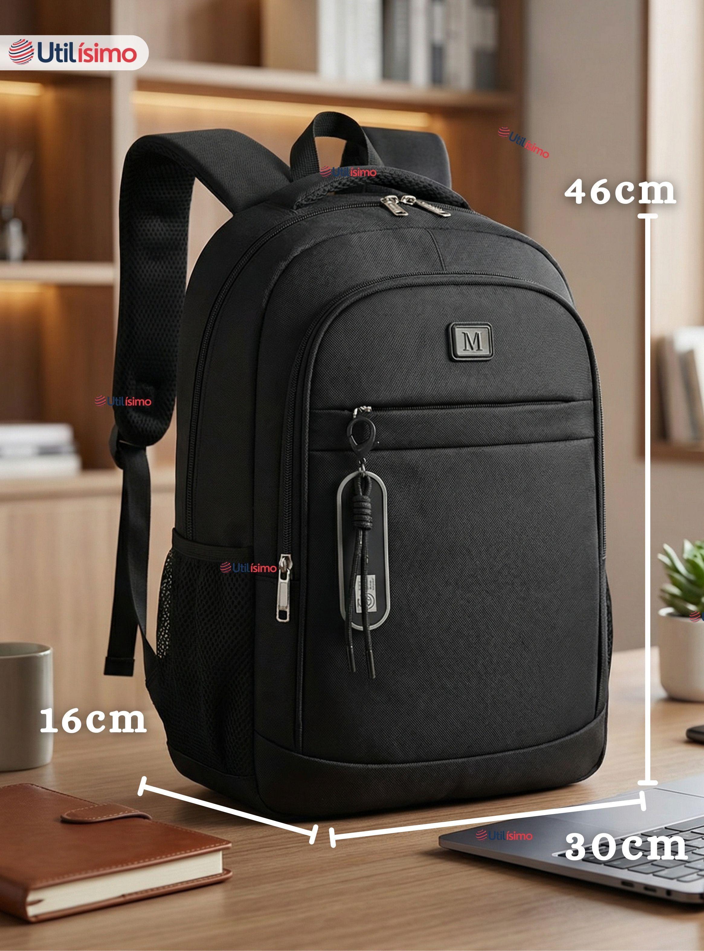 Mochila Ejecutiva Oficina Notebook Impermeable Resistente 46cm Negro 23L-2