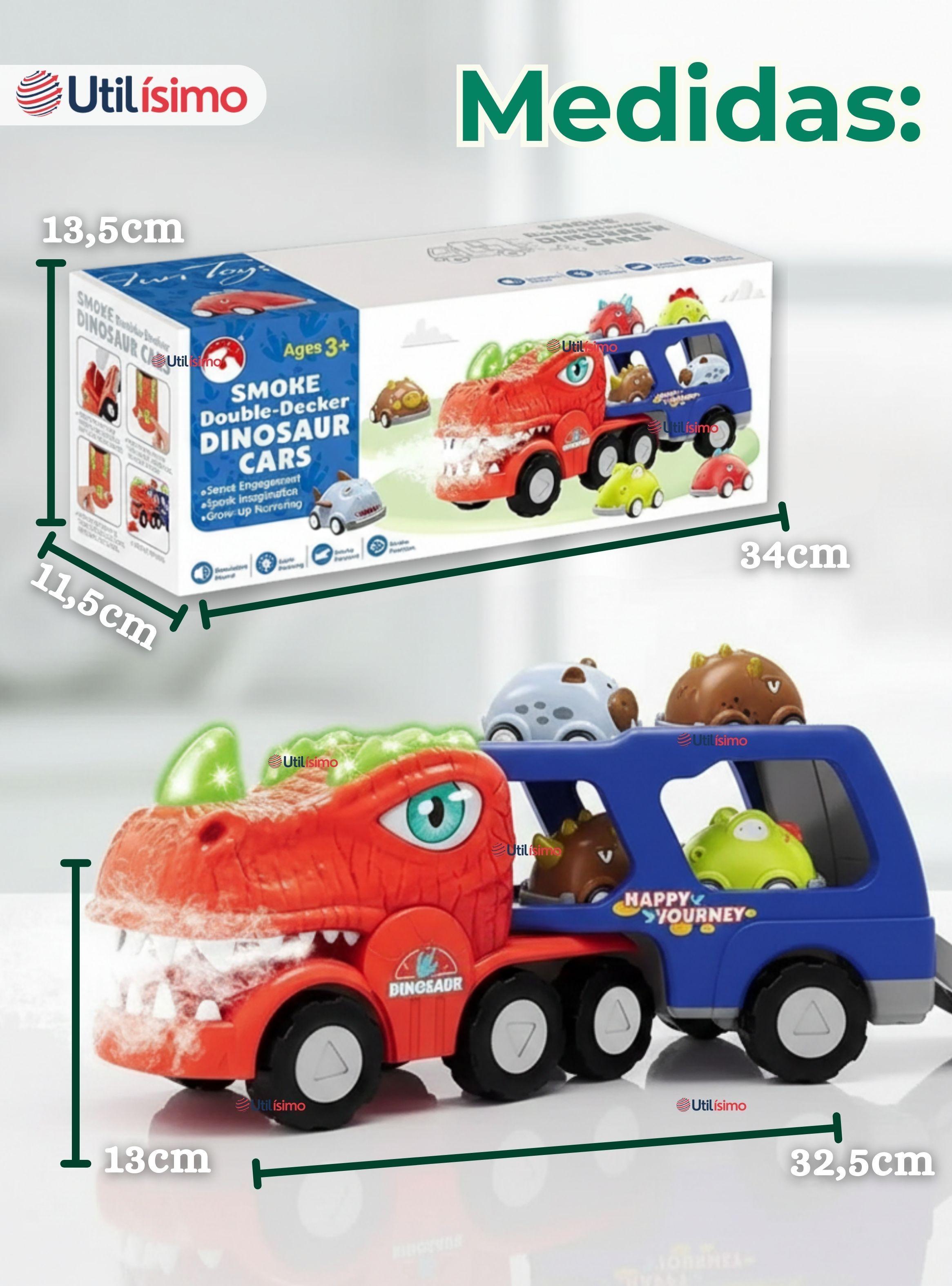 Camión Dinosaurio Con Música Luces y Función de Spray más 8 Mini Coches-3