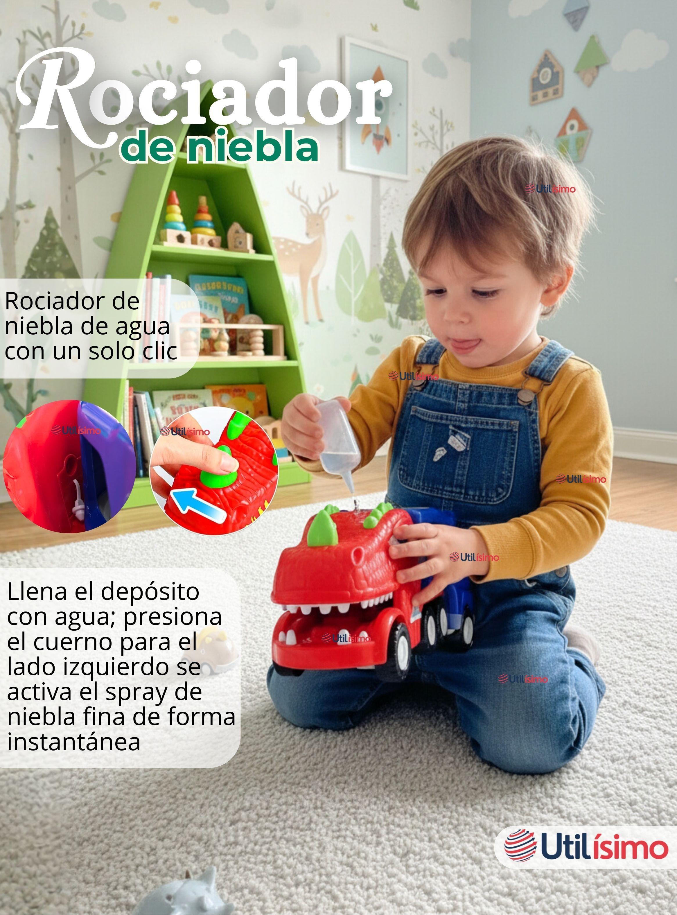 Camión Dinosaurio Con Música Luces y Función de Spray más 8 Mini Coches-5