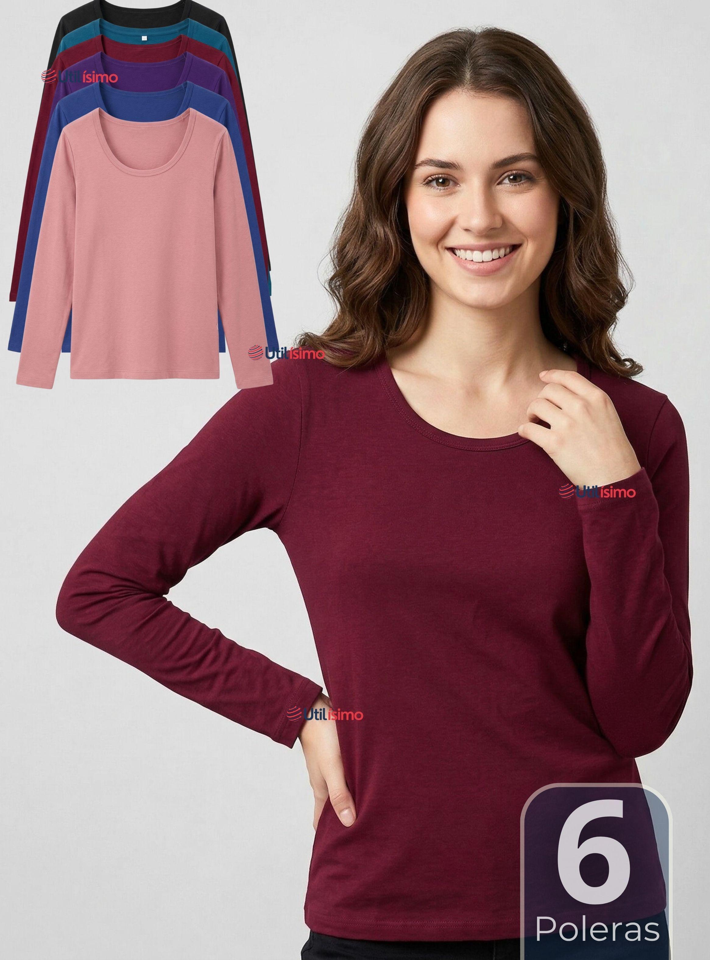 Pack 6 Camisetas Poleras Bambú Primera Capa Manga Larga Color Surtidos Mujer-0