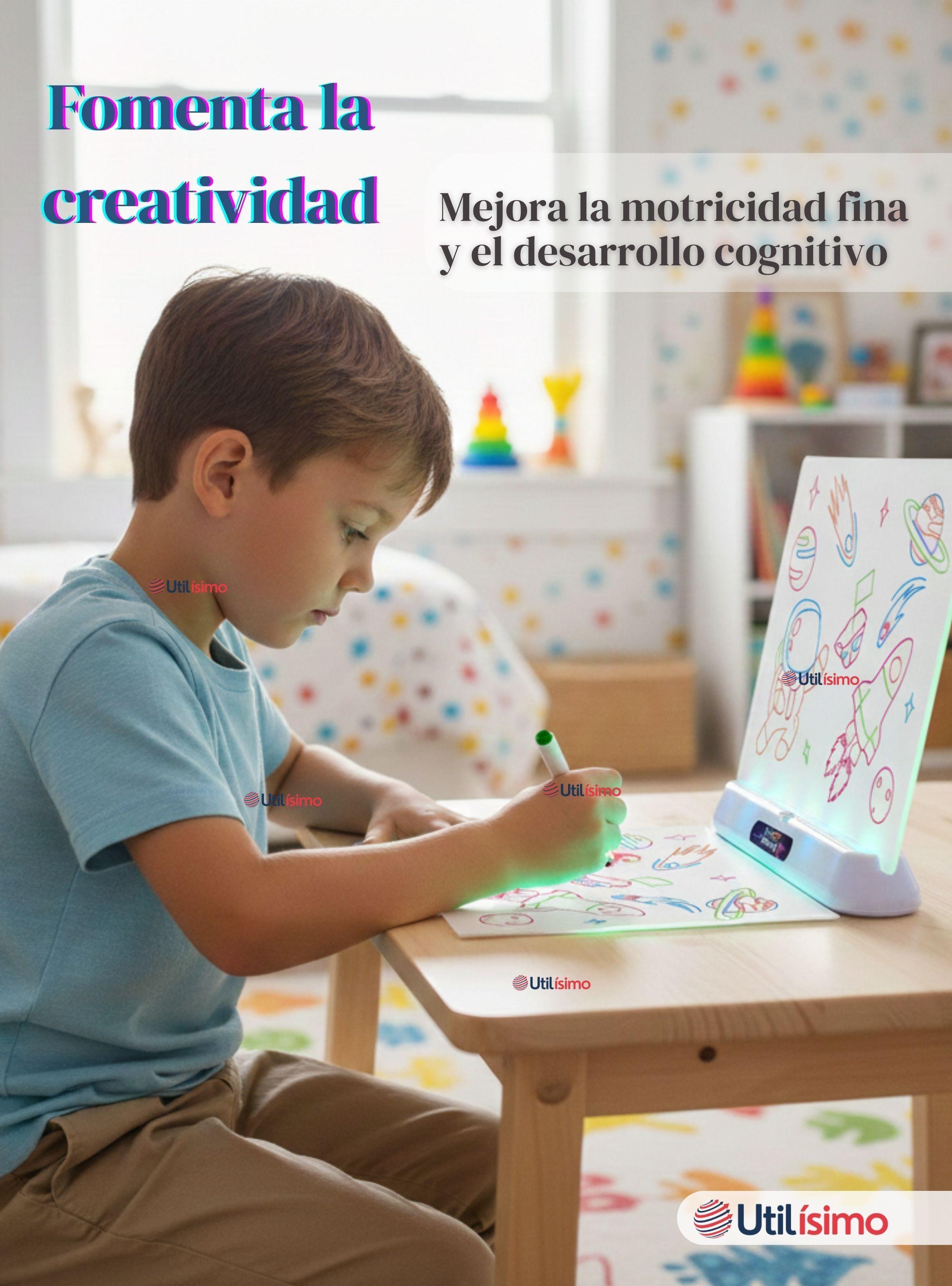 Pizarra Mágica con Luz Led 3D Niño o Niña con Plantillas de Dibujos y Accesorios -3