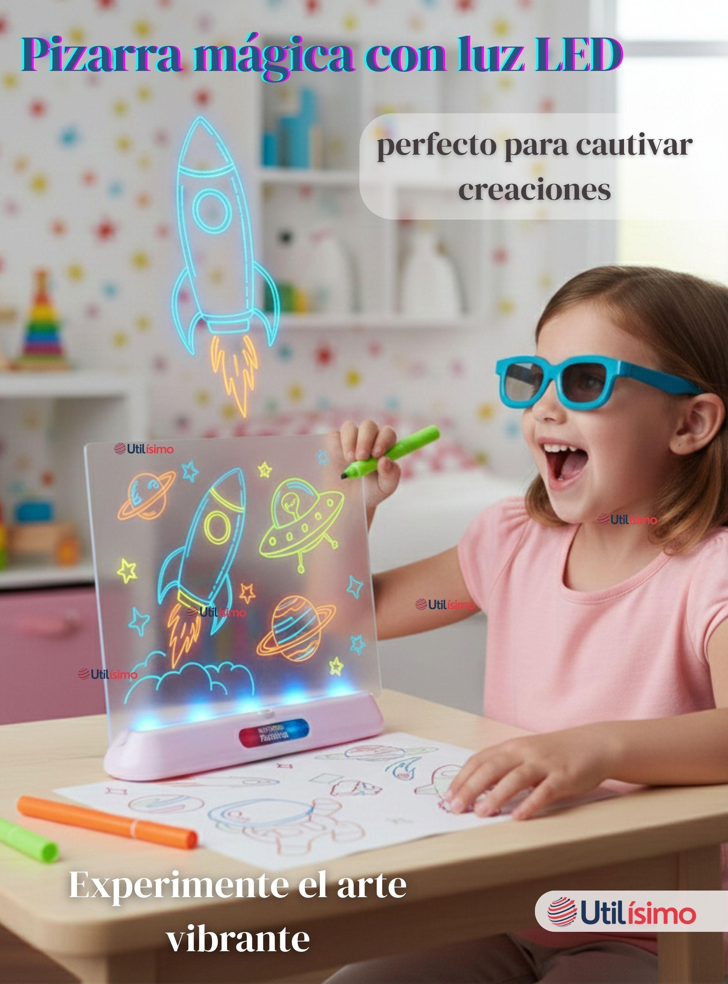 Pizarra Mágica con Luz Led 3D Niño o Niña con Plantillas de Dibujos y Accesorios -4