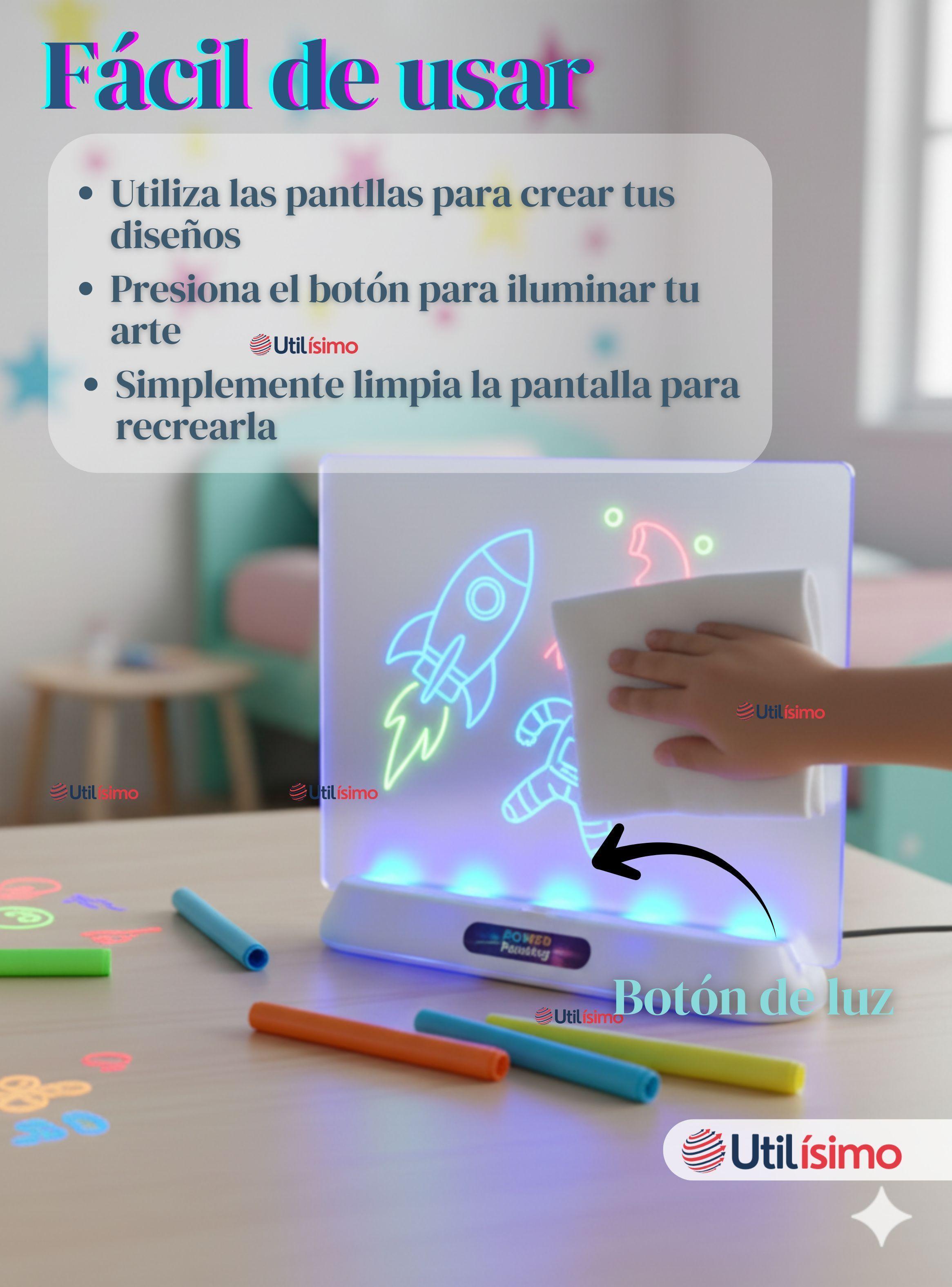 Pizarra Mágica con Luz Led 3D Niño o Niña con Plantillas de Dibujos y Accesorios -6