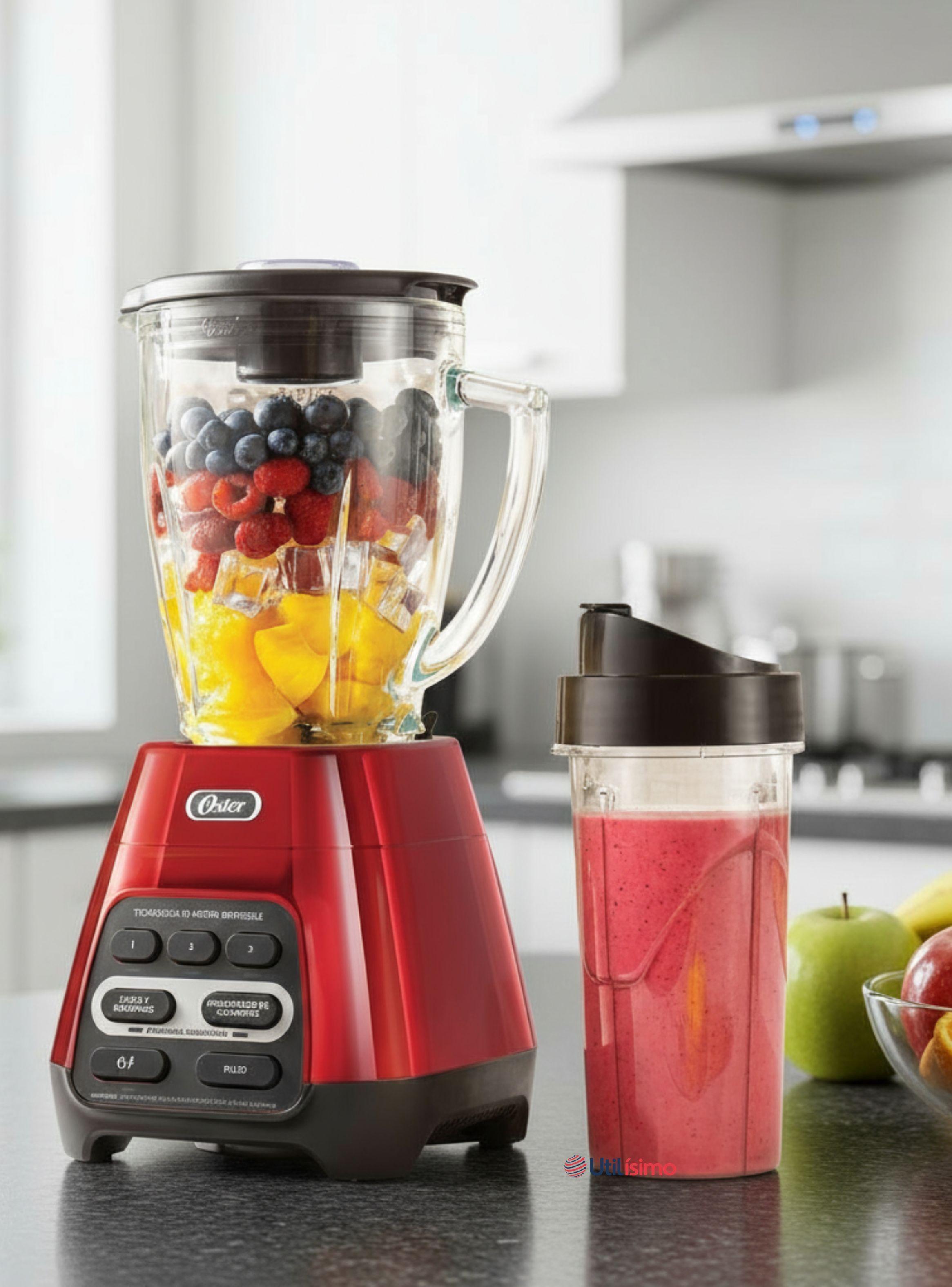 Licuadora Oster® roja con programas automáticos, tecnología reversible y vaso Blend-N-Go -0