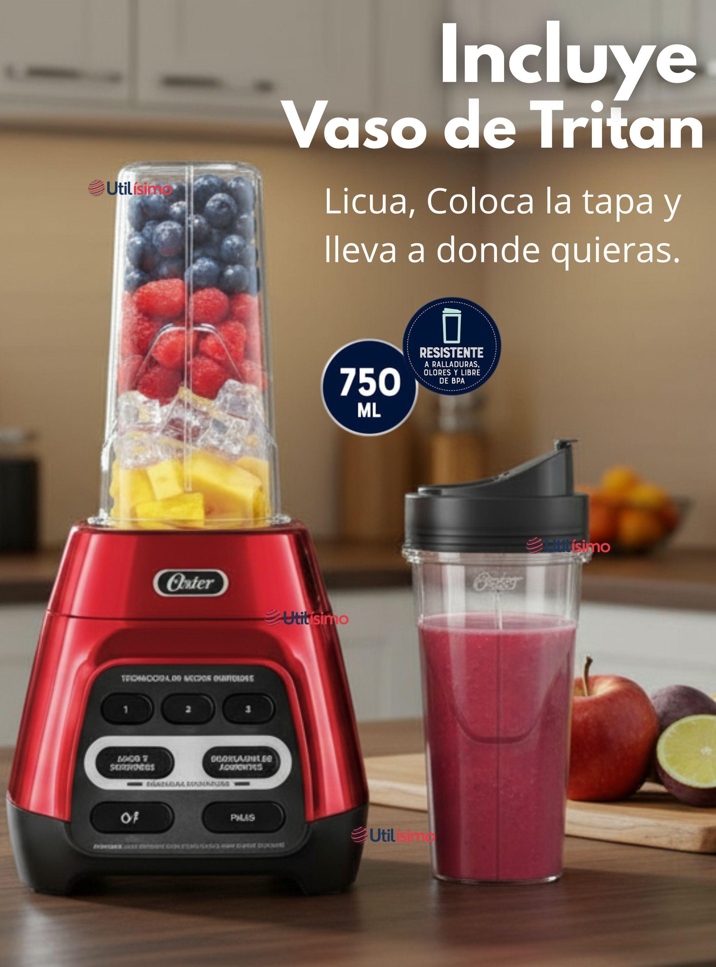 Licuadora Oster® roja con programas automáticos, tecnología reversible y vaso Blend-N-Go -2