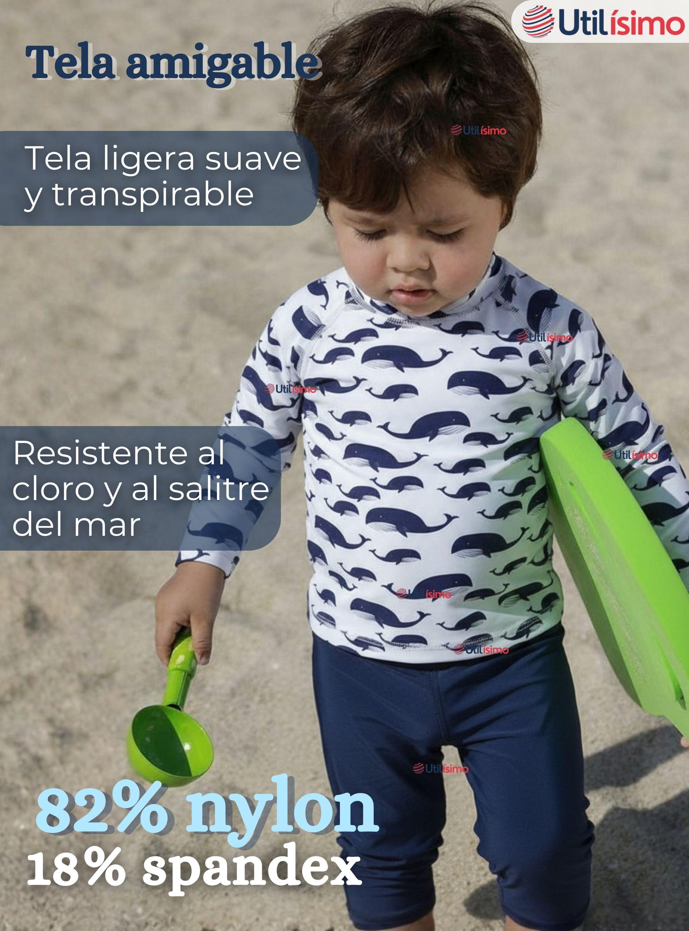 Traje de Baño Manga Larga Pantalón Largo 2 Piezas Corte Split Niño 3 a 9 años White Whale-2