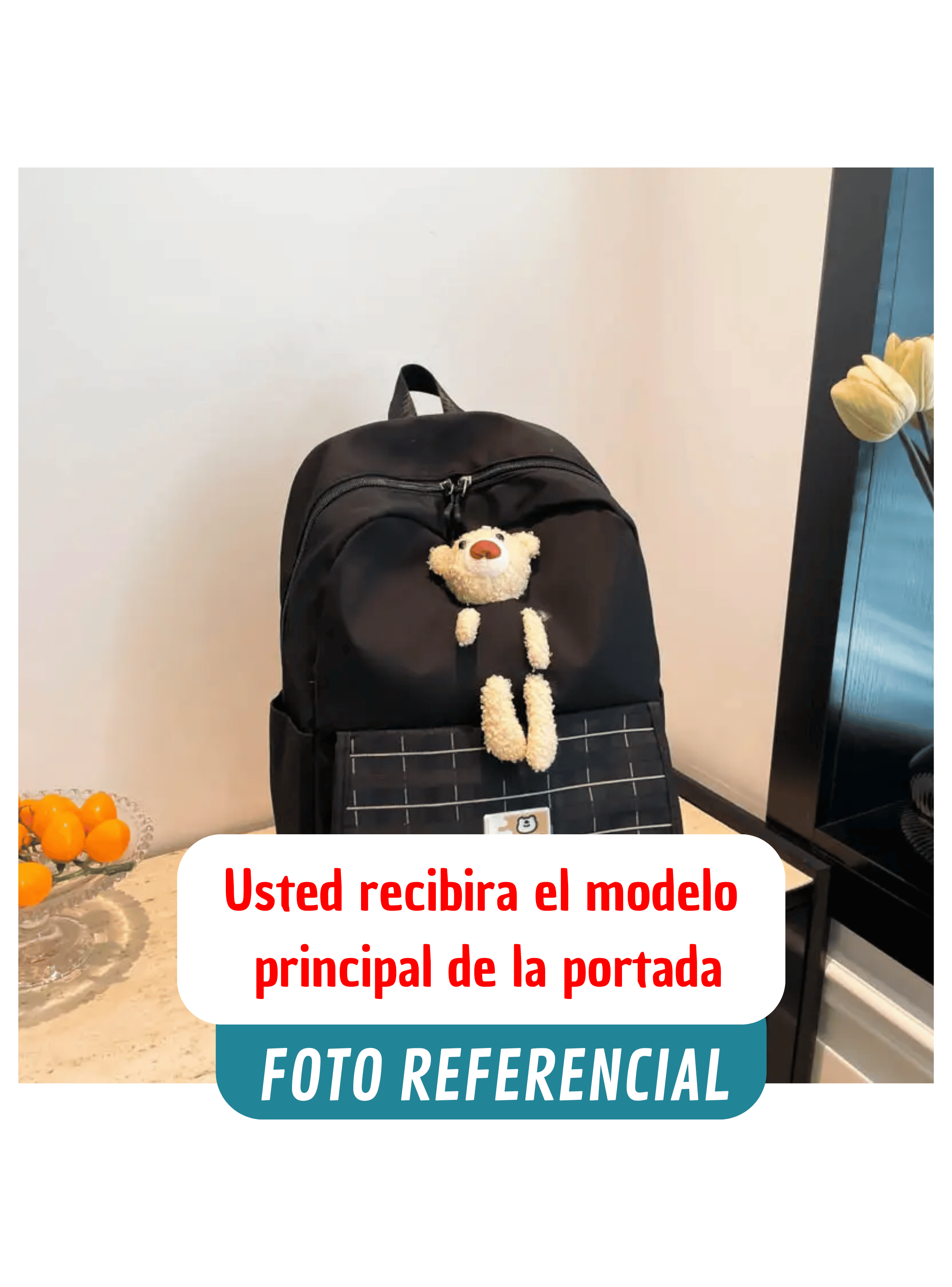 Mochila Escolar Juvenil 46cm Niñas Estilo Kawaii Cute Teddy Bear Black-2