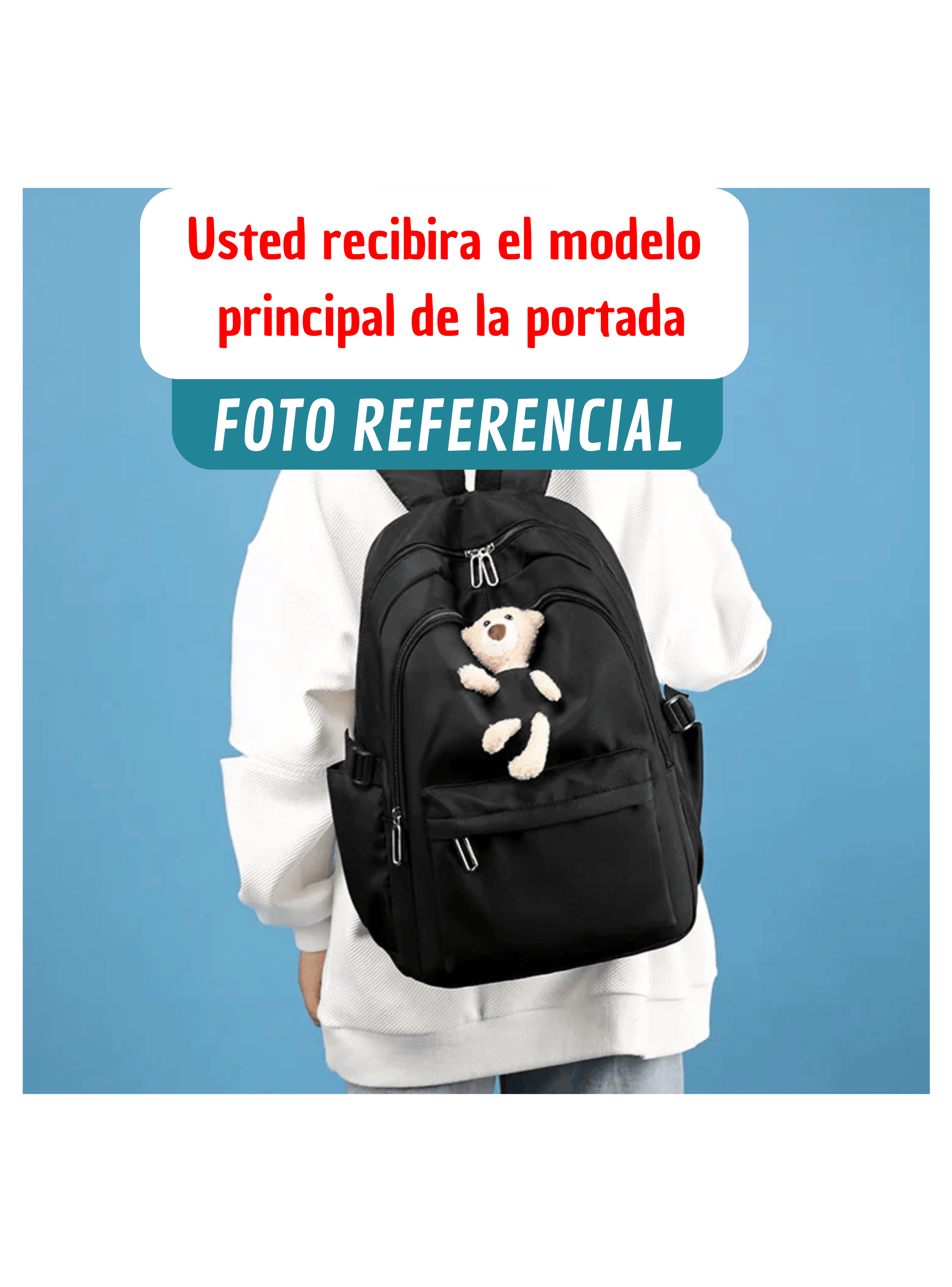Mochila Escolar Juvenil 46cm Niñas Estilo Kawaii Cute Teddy Bear Black-3