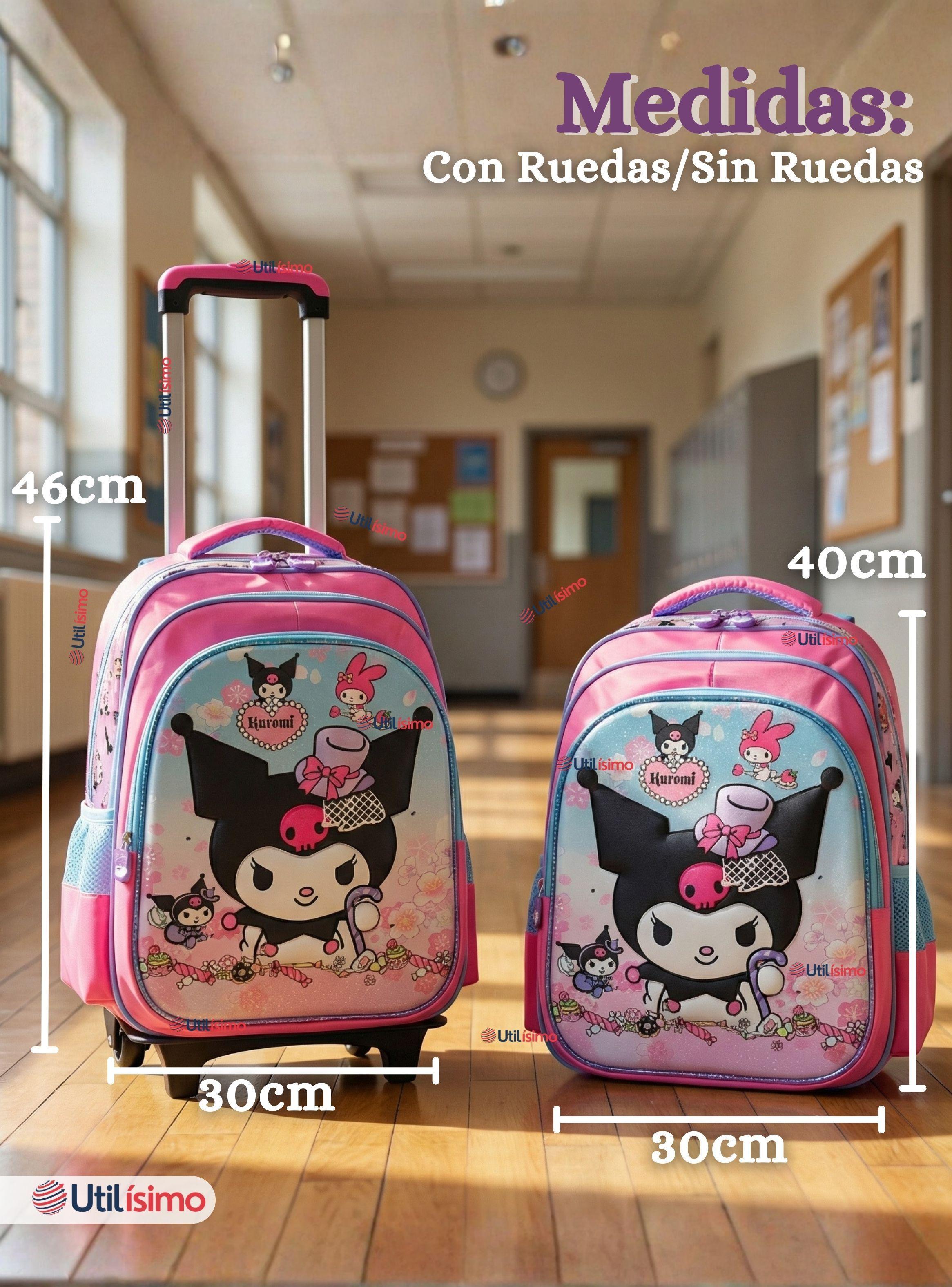 Mochila Escolar Kuromi 3D Con Ruedas Desmontable + Estuche+Lonchera Poliéster Pastel Adventure Niña-3