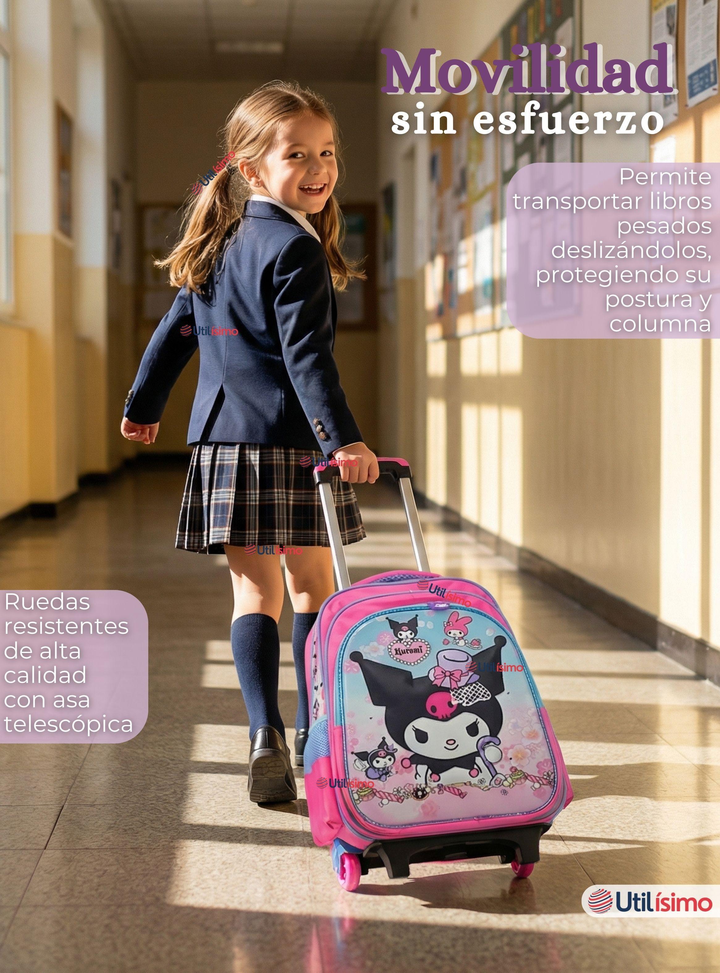 Mochila Escolar Kuromi 3D Con Ruedas Desmontable + Estuche+Lonchera Poliéster Pastel Adventure Niña-6