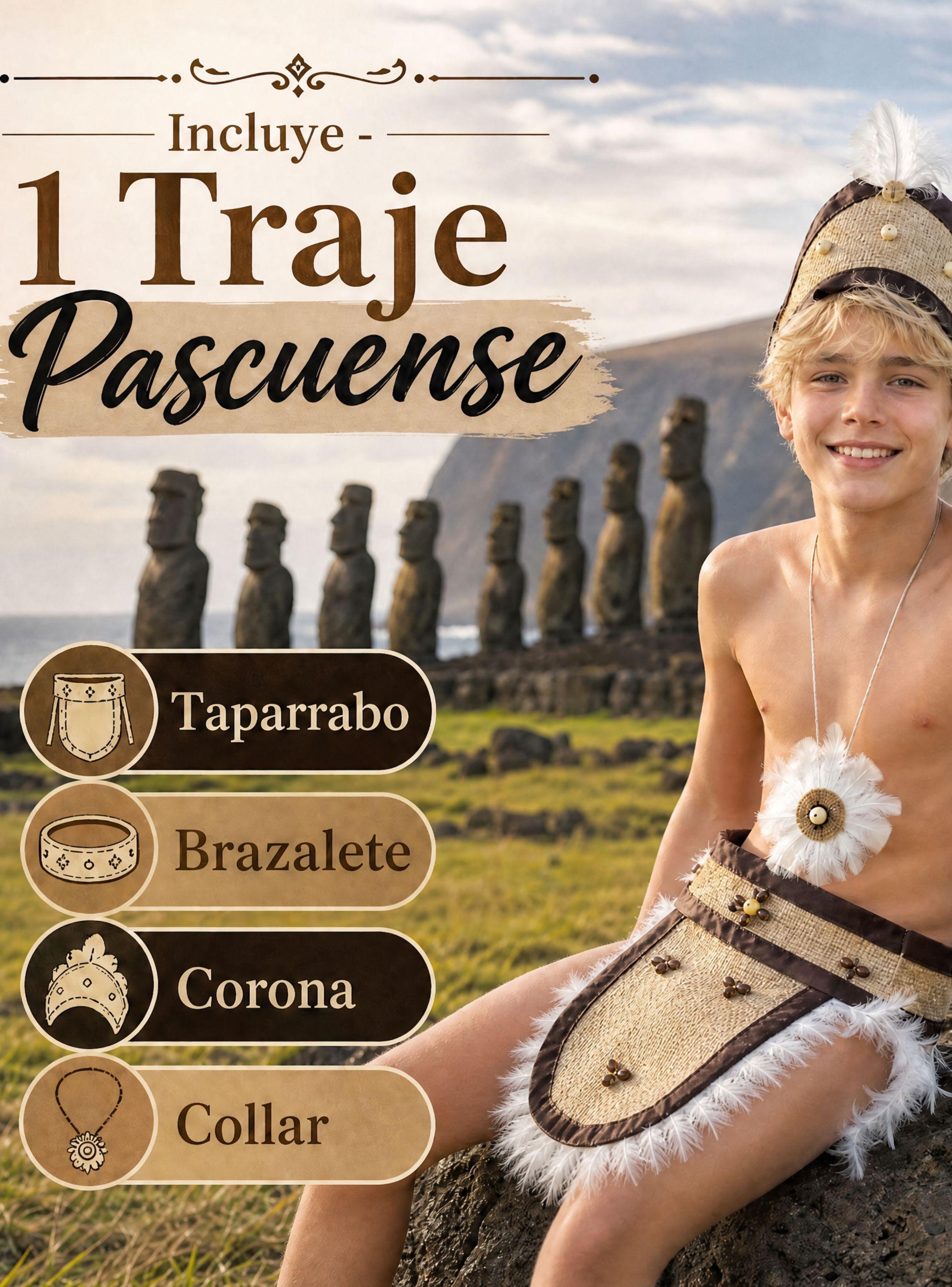 Traje Pascuense Típico 4 Piezas Juvenil Rapa Nui Fiestas Patrias-1