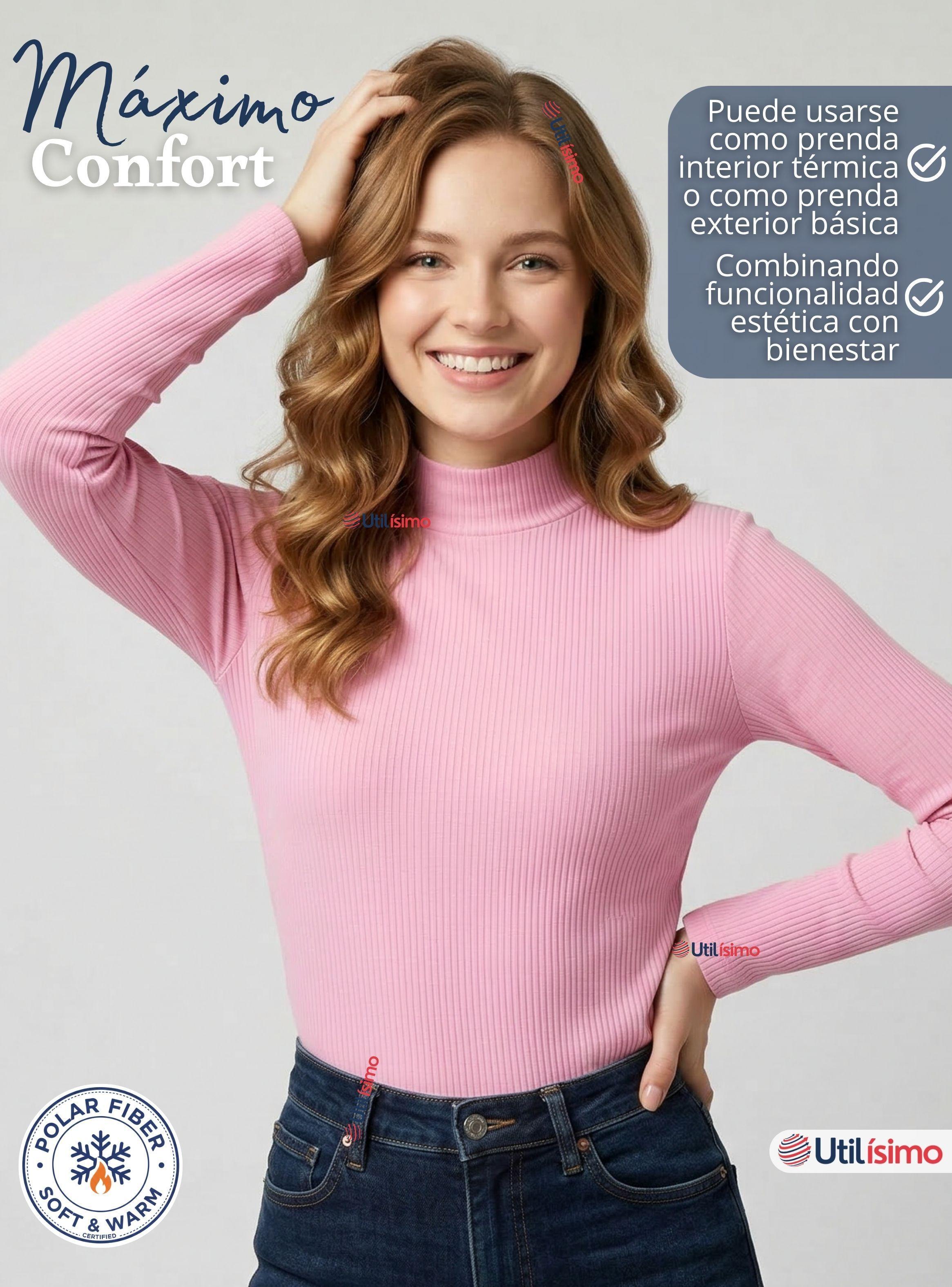 Pack 3 Camiseta Polera Polar Primera Capa Acanalada Cuello Beatle Manga Larga Color Surtido Mujer-5