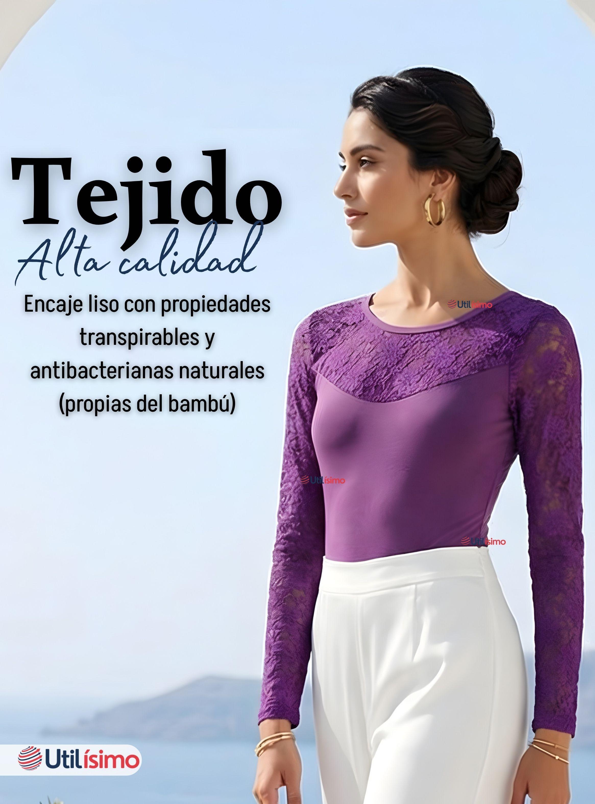 Pack 3 Body Manga Larga Con Encaje Bambú Mujer de Colores Surtidos-5