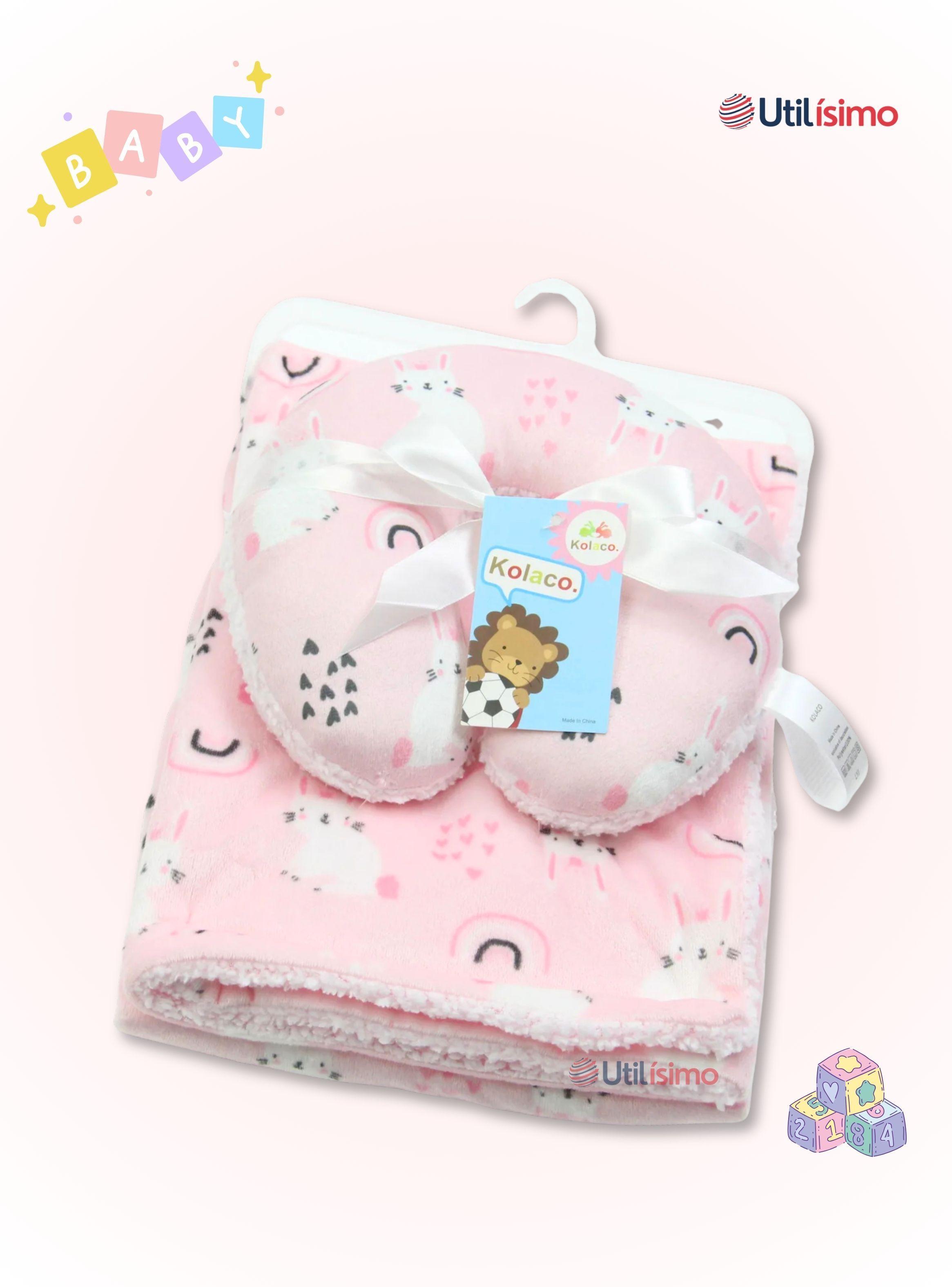 Set Manta Frazada Polar Para Bebé Niña + Cojín Para Cuello Surtidos-4