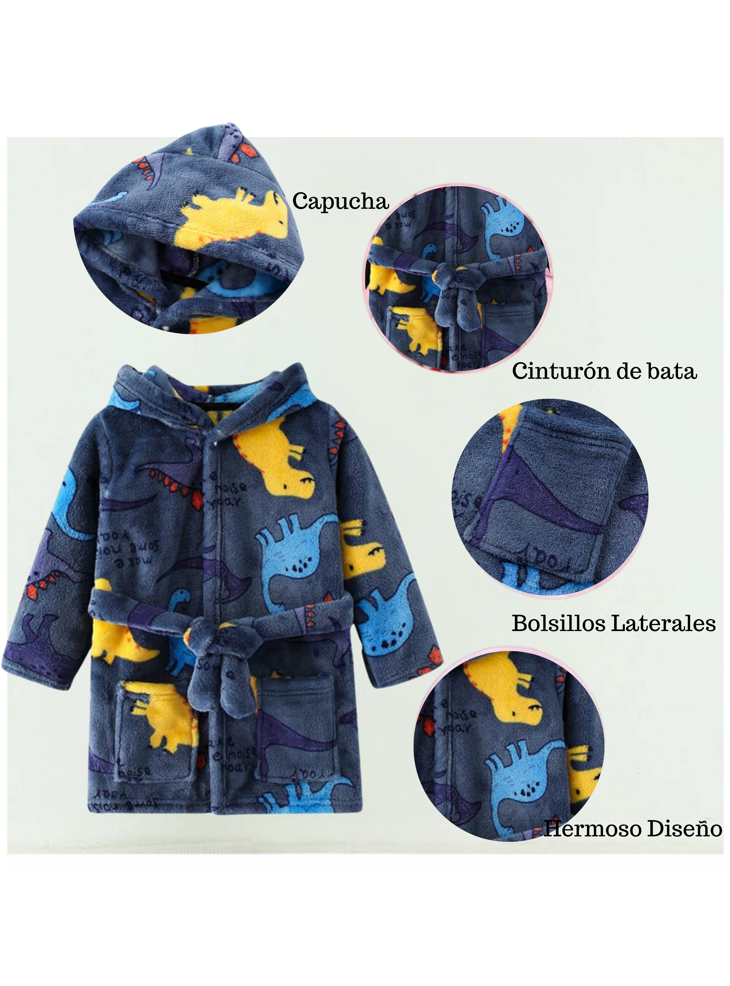Batas De Baño Con Capucha Y Bolsillos Niño Polar De Dinosaurio-5