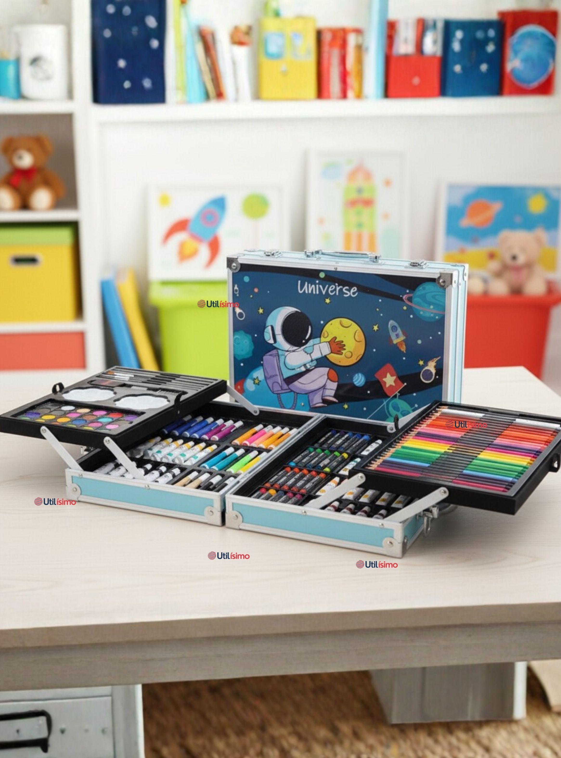 Set 145 Piezas Arte Infantil Dibujo Maletín Metálico Completo Lápices Marcadores Pinturas Pasteles-0