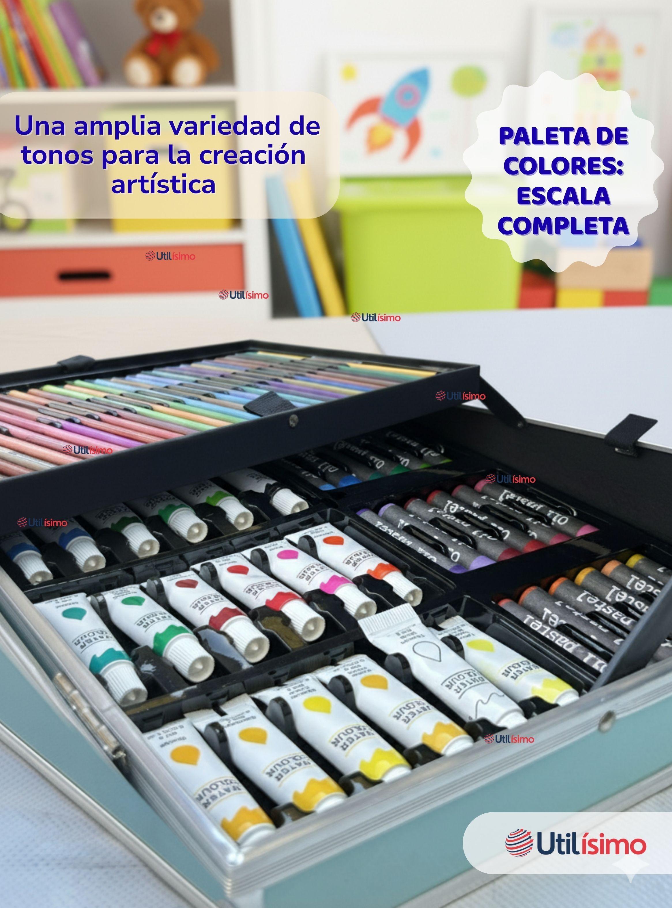 Set 145 Piezas Arte Infantil Dibujo Maletín Metálico Completo Lápices Marcadores Pinturas Pasteles-2