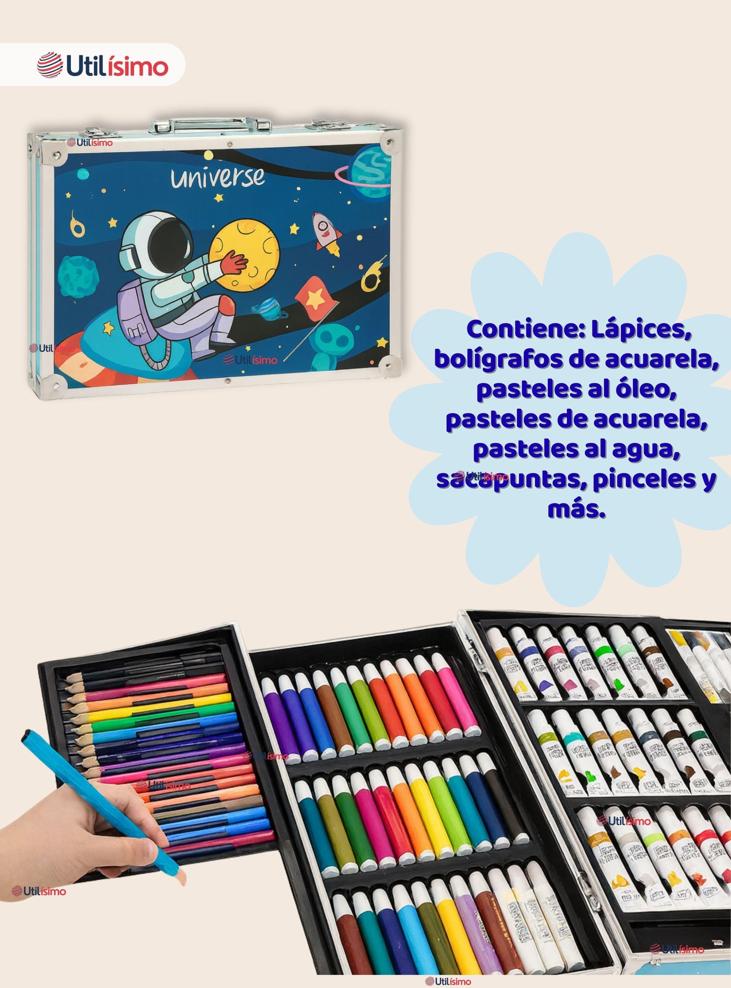 Set 145 Piezas Arte Infantil Dibujo Maletín Metálico Completo Lápices Marcadores Pinturas Pasteles-3