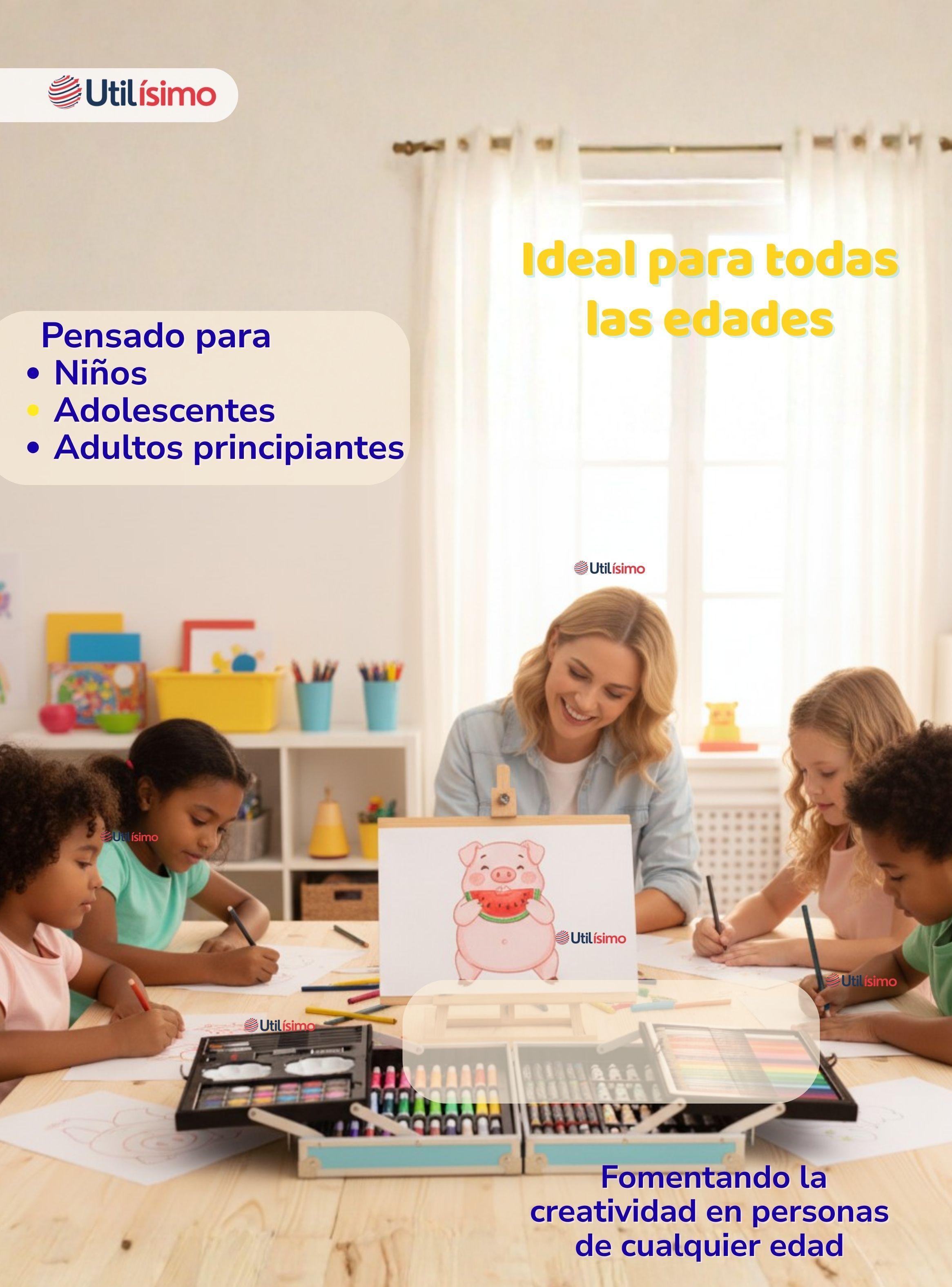 Set 145 Piezas Arte Infantil Dibujo Maletín Metálico Completo Lápices Marcadores Pinturas Pasteles-4