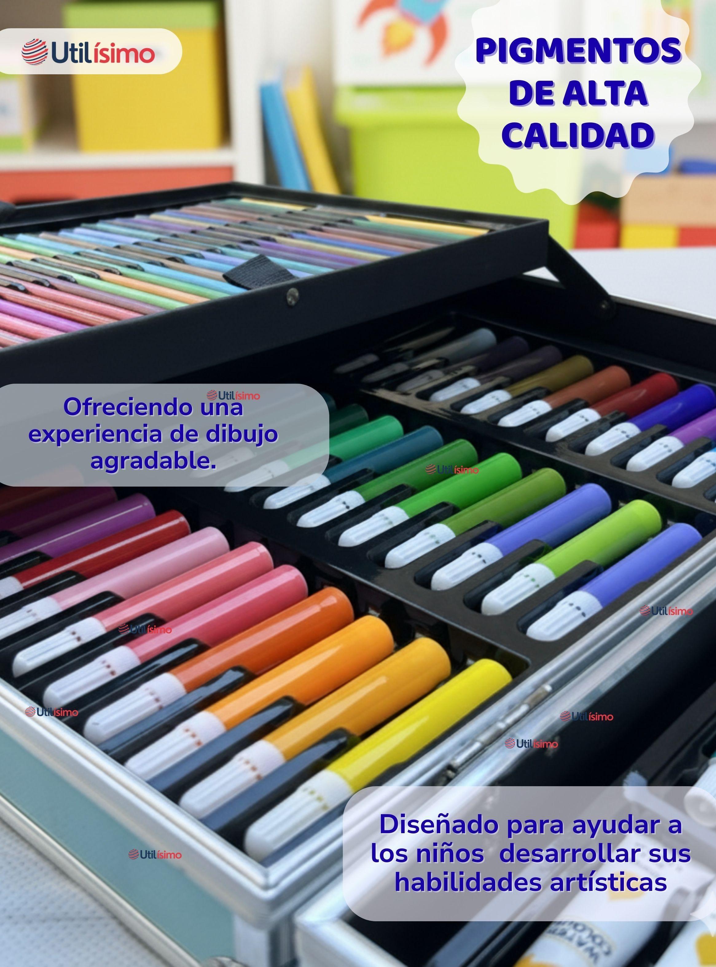 Set 145 Piezas Arte Infantil Dibujo Maletín Metálico Completo Lápices Marcadores Pinturas Pasteles-7