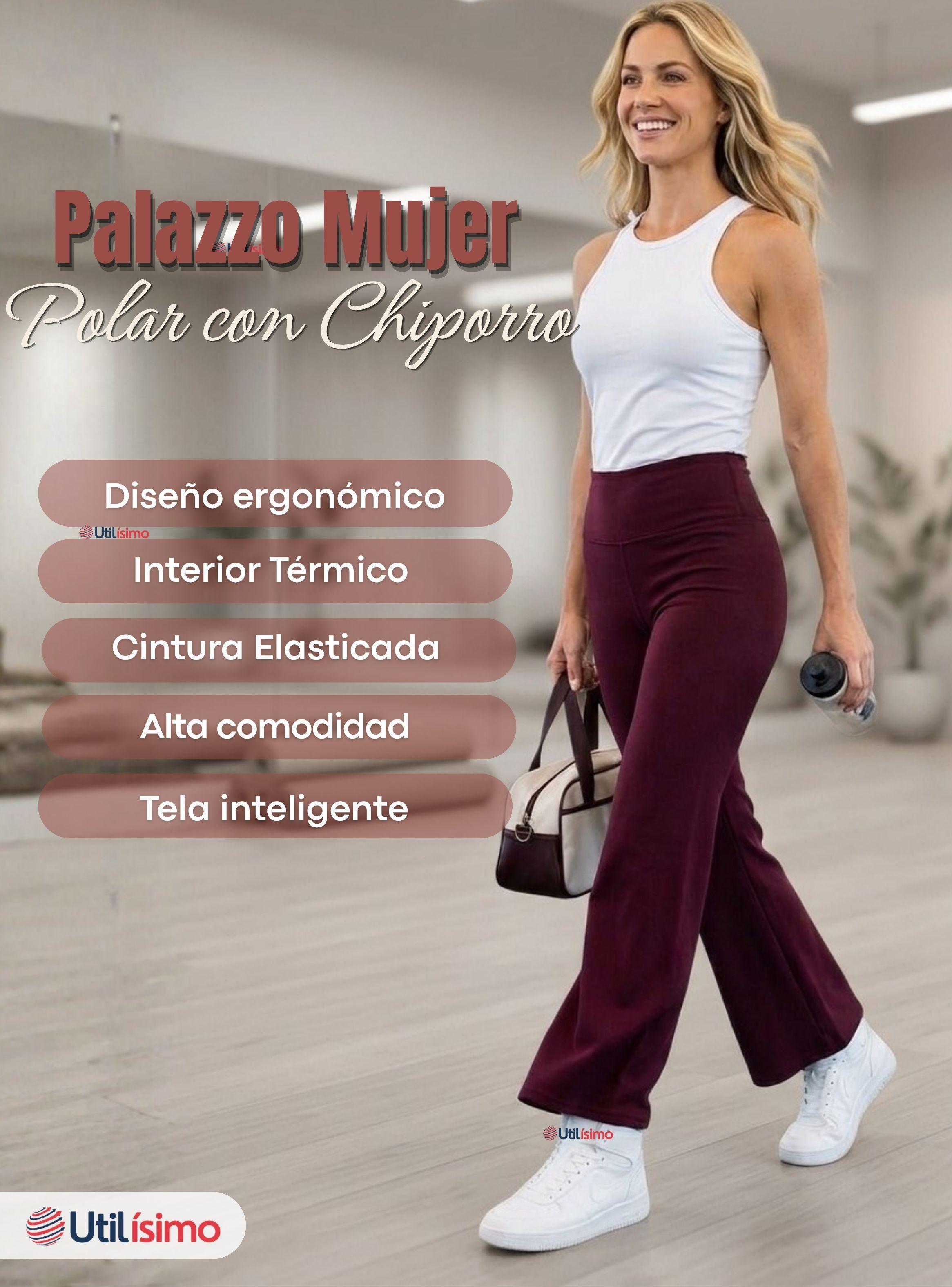 Calza Polar Con Chiporro Palazzo de Mujer Elasticada Térmica Burdeo-3