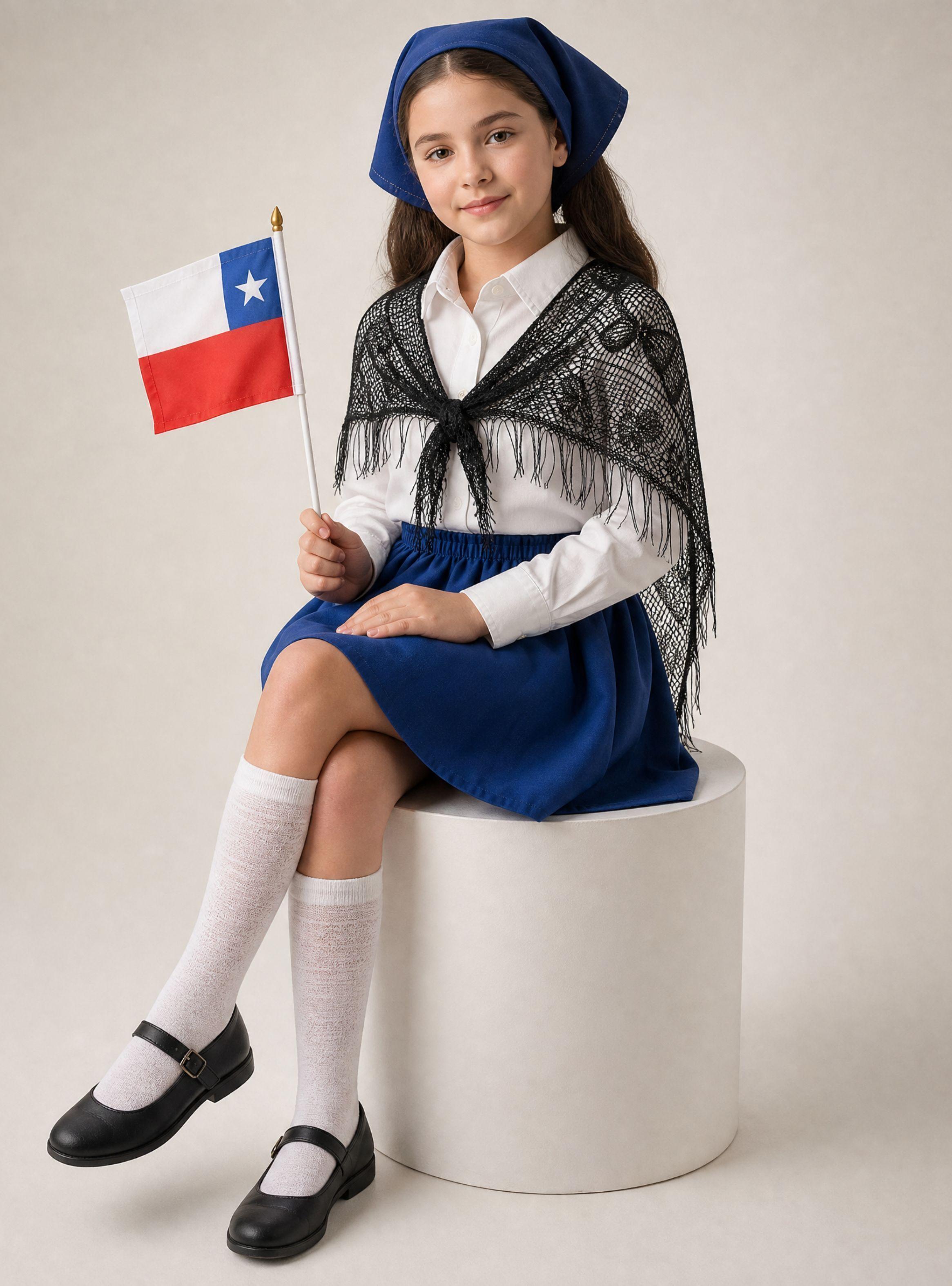 Traje Chilote Juvenil Niña 3 Piezas Azul Fiestas Patrias Baile Típico-0