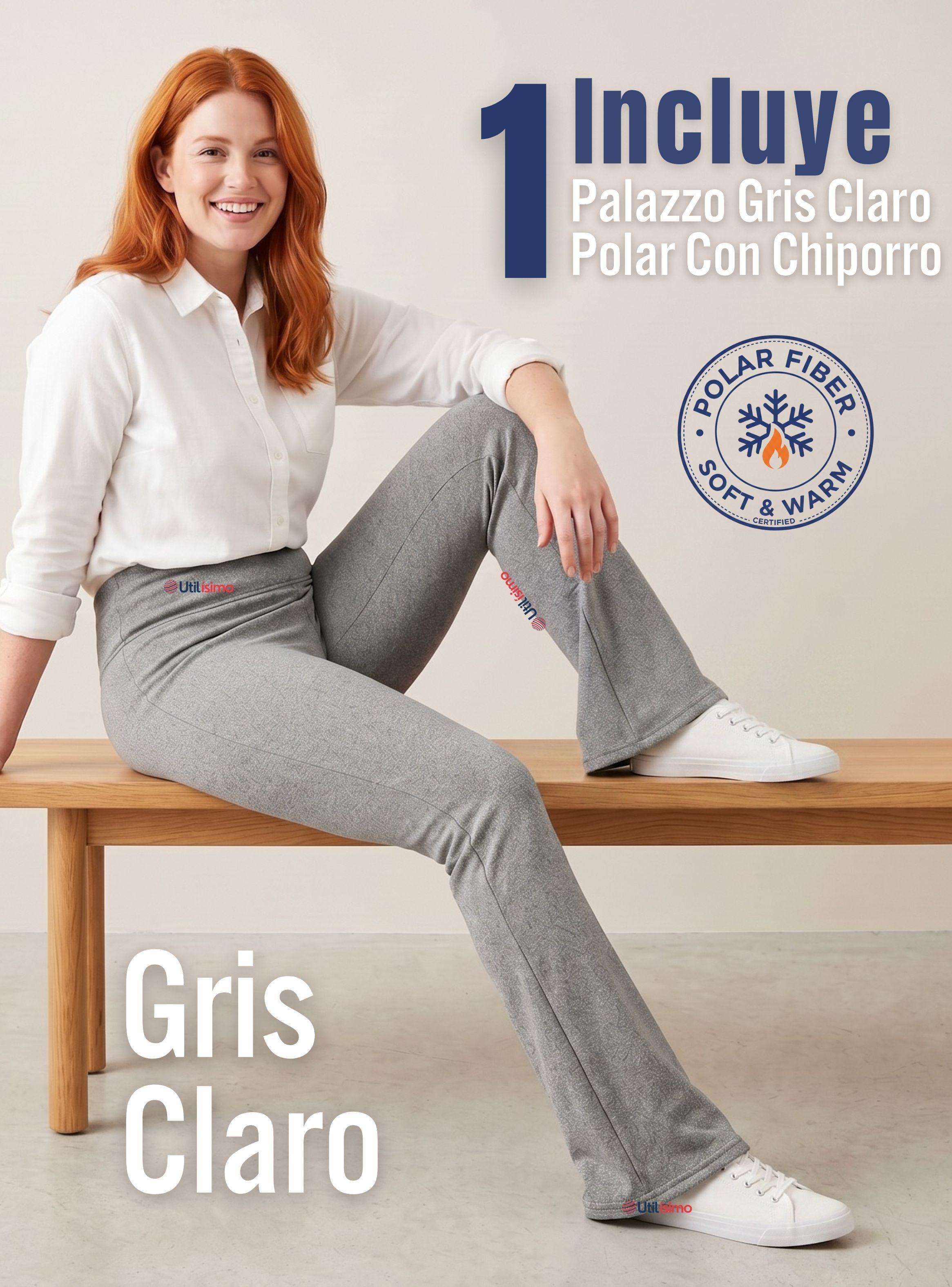 Calza Polar Con Chiporro Palazzo de Mujer Elasticada Térmica Gris Melange-2