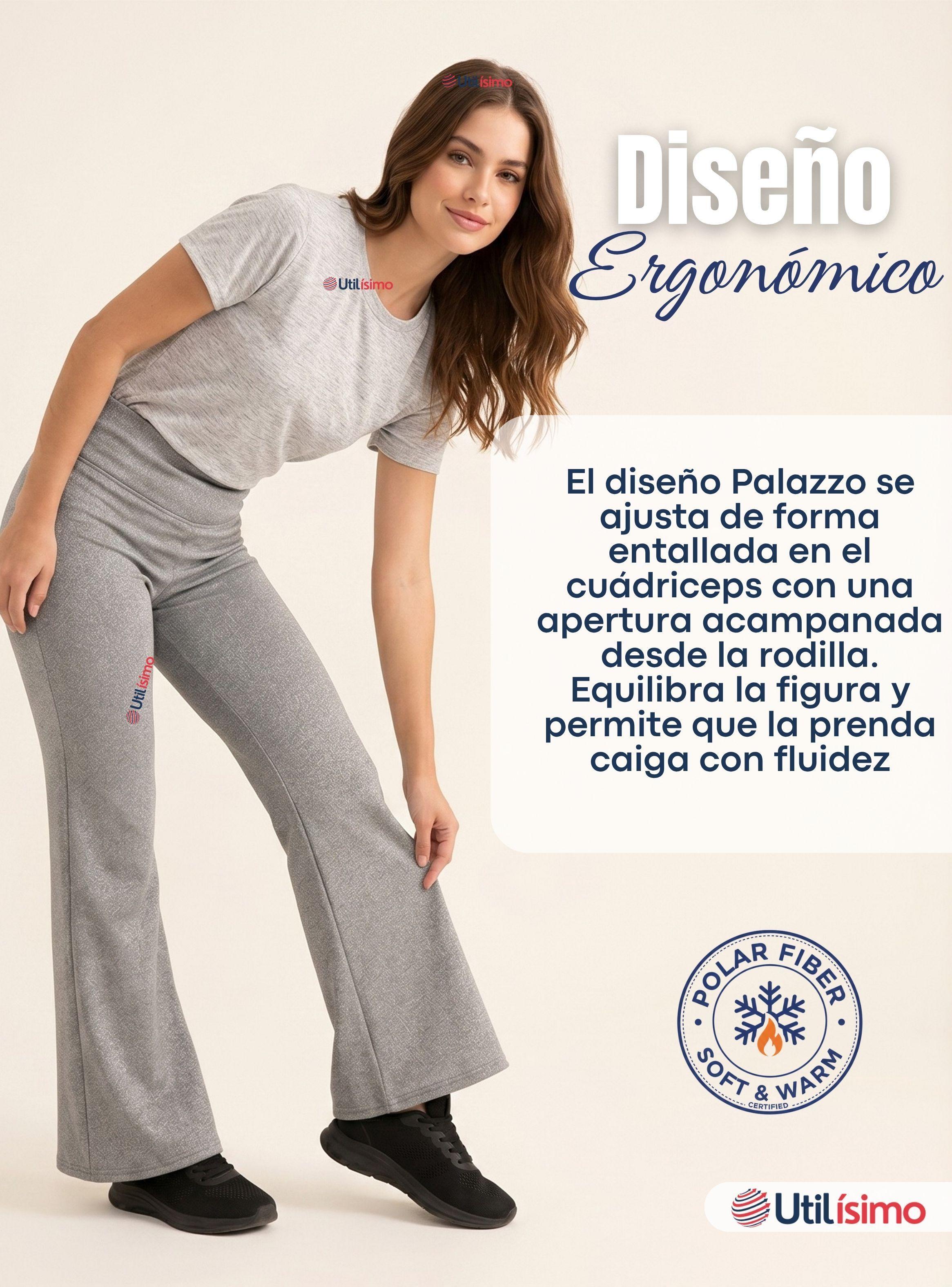 Calza Polar Con Chiporro Palazzo de Mujer Elasticada Térmica Gris Melange-6
