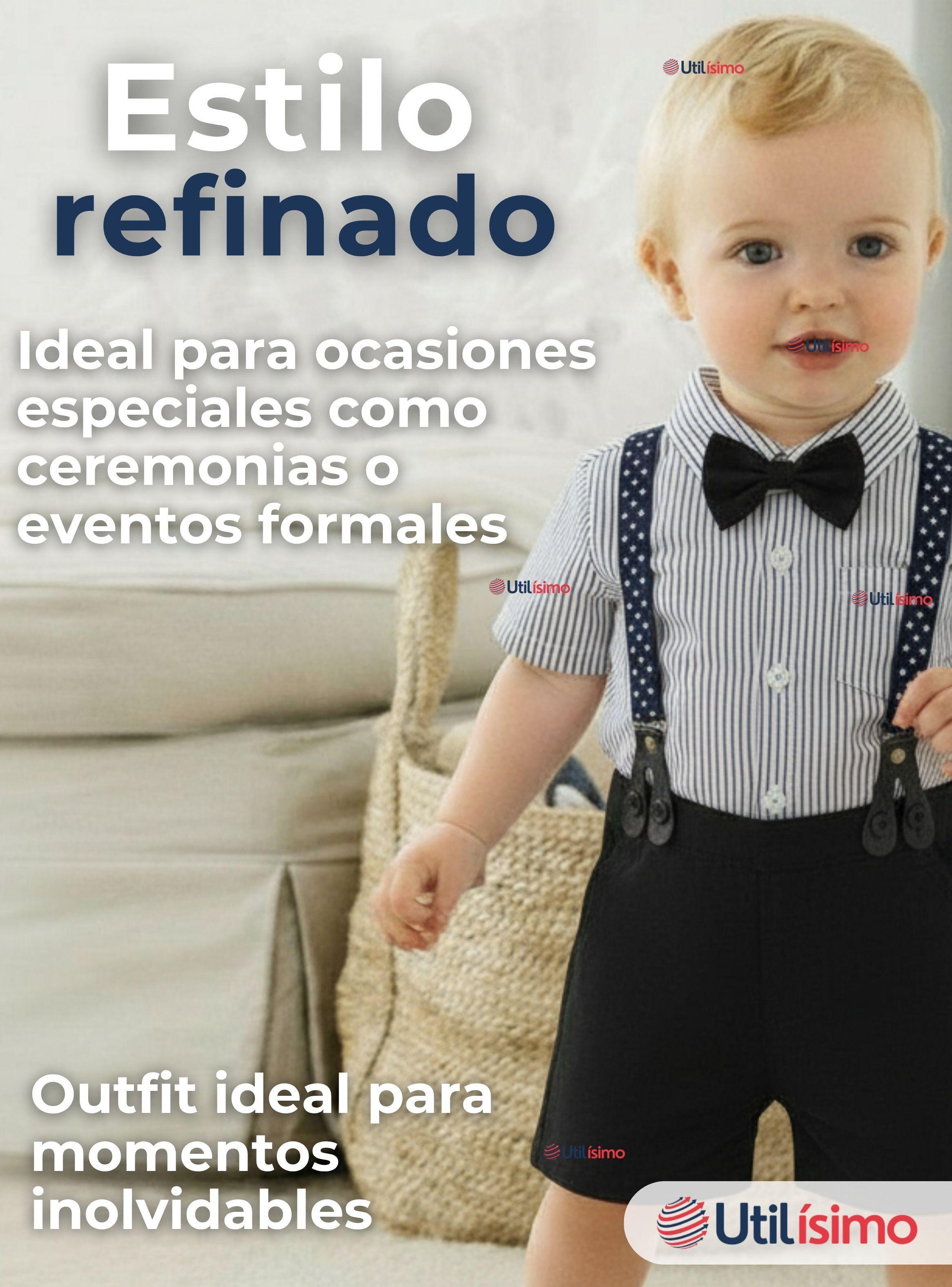 Conjunto de Vestir con Tirantes Camisa Blanca de Rayas Pantalón Corto de Algodón Niño y bebe-7