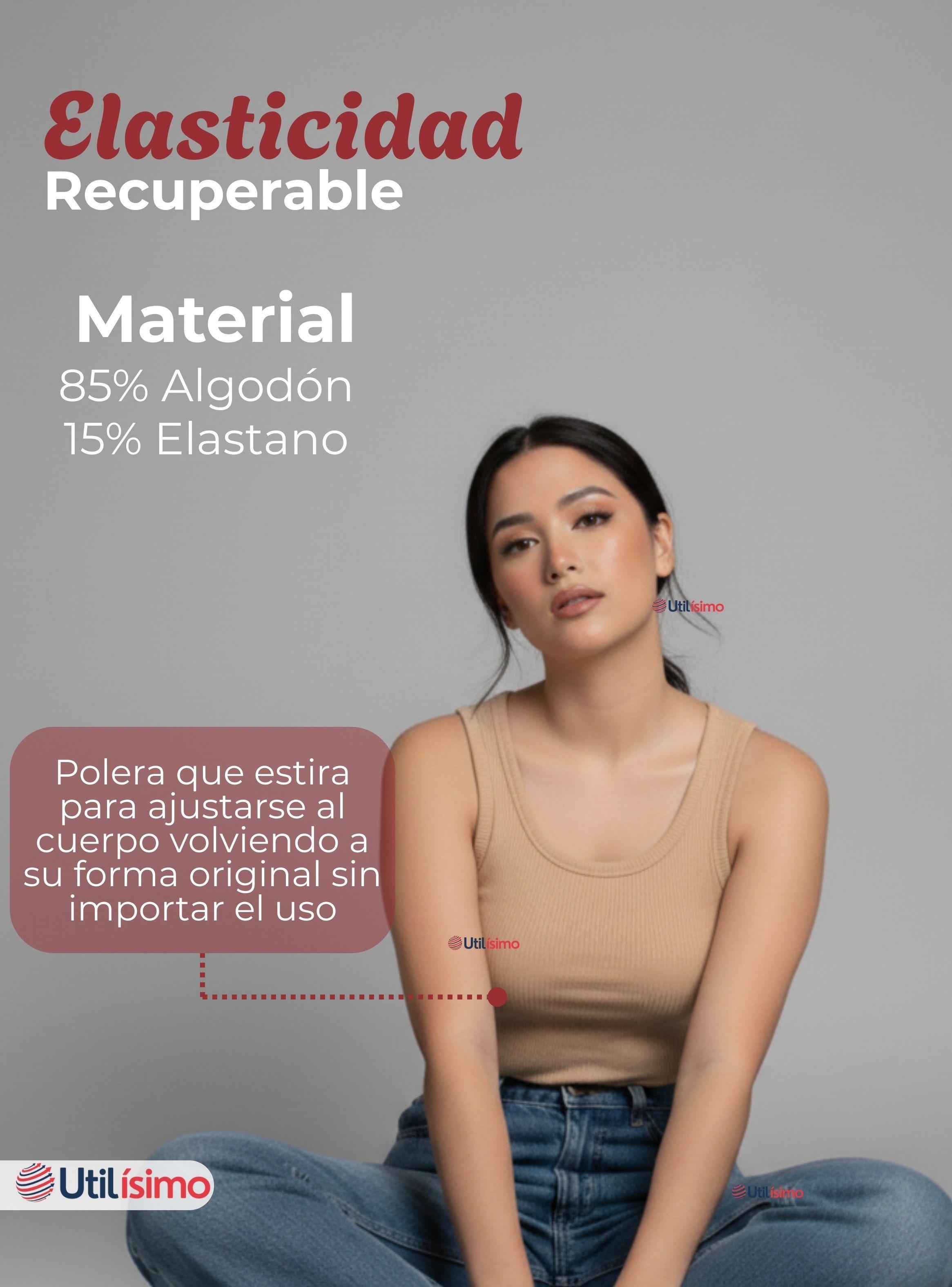Camiseta Polera Sin Mangas Tela Acanalada Algodón para Mujer Colores Surtidos-5