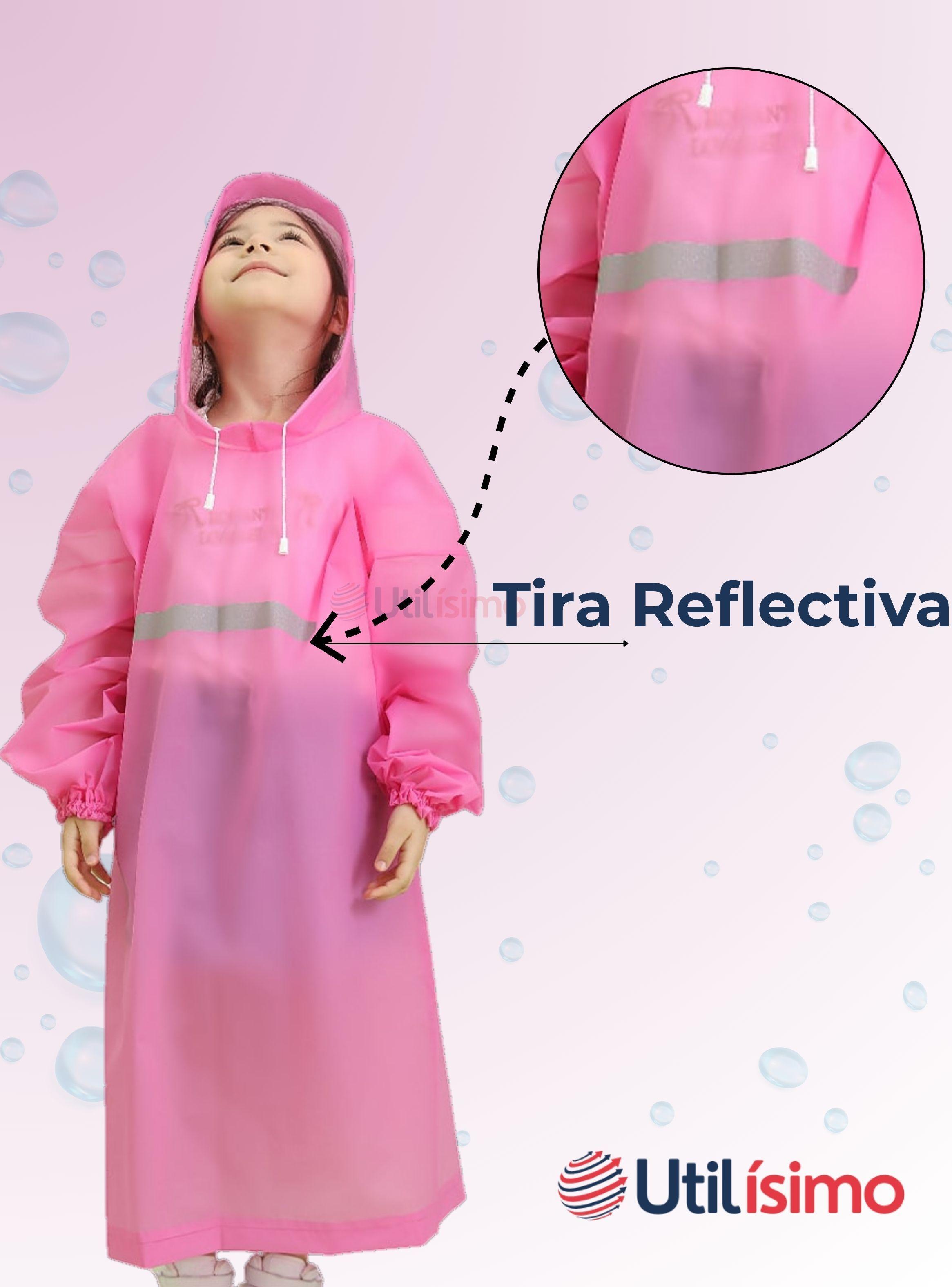Poncho Impermeable Niñas Tira Reflectante Rosado-3