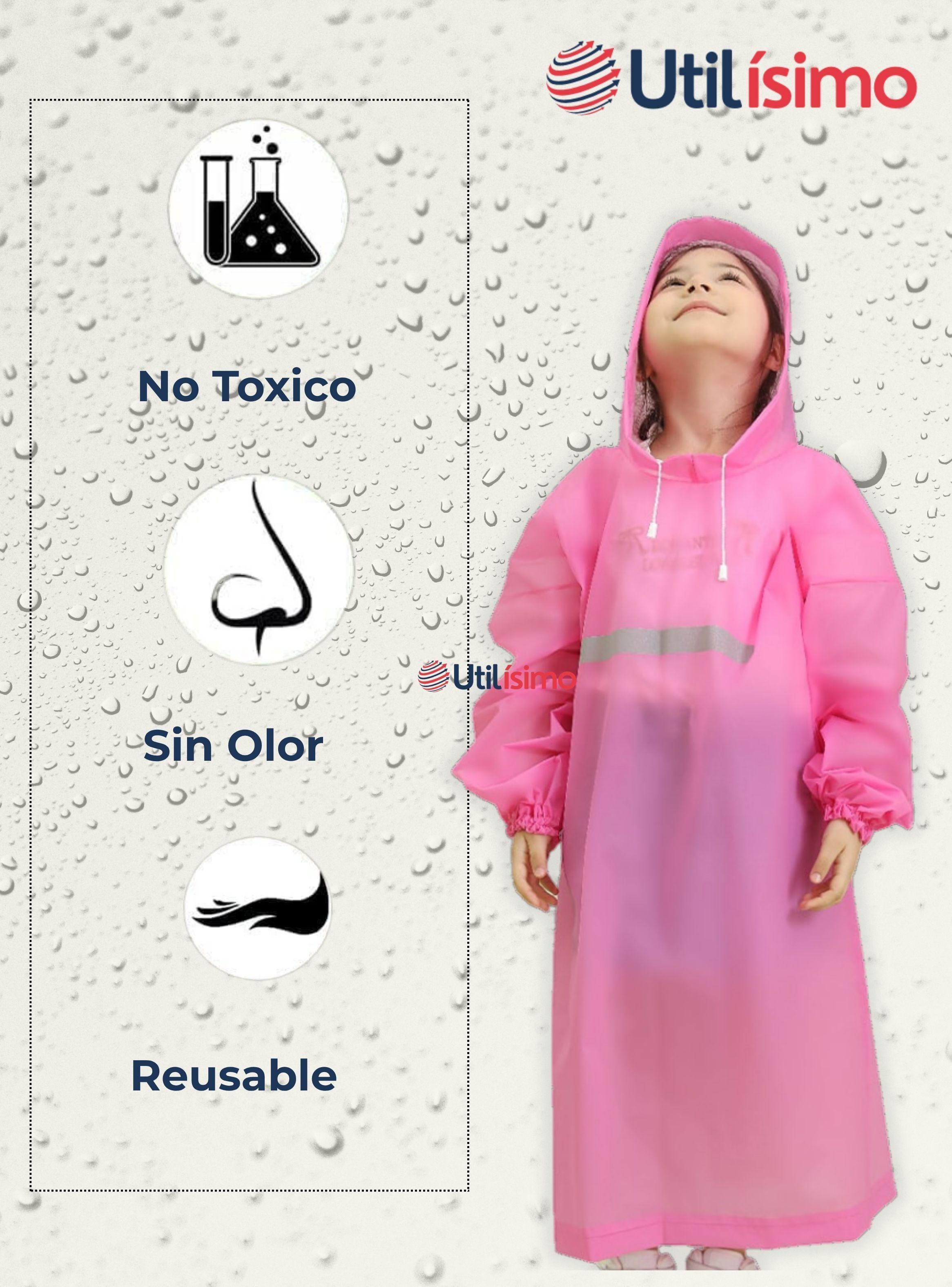 Poncho Impermeable Niñas Tira Reflectante Rosado-4