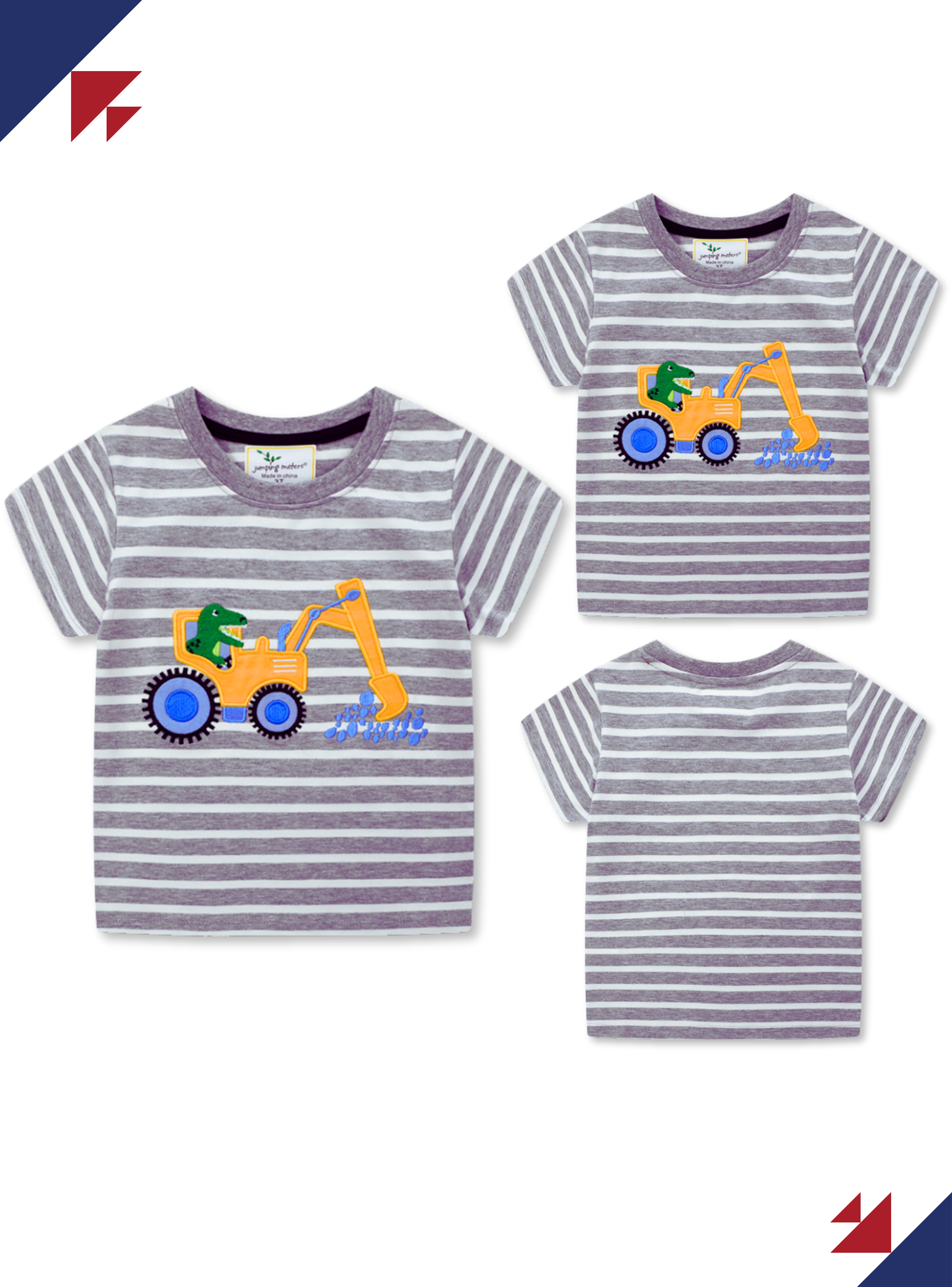 Polera Niño Algodon Manga Corta Jump Kids Rayas Blancas-4