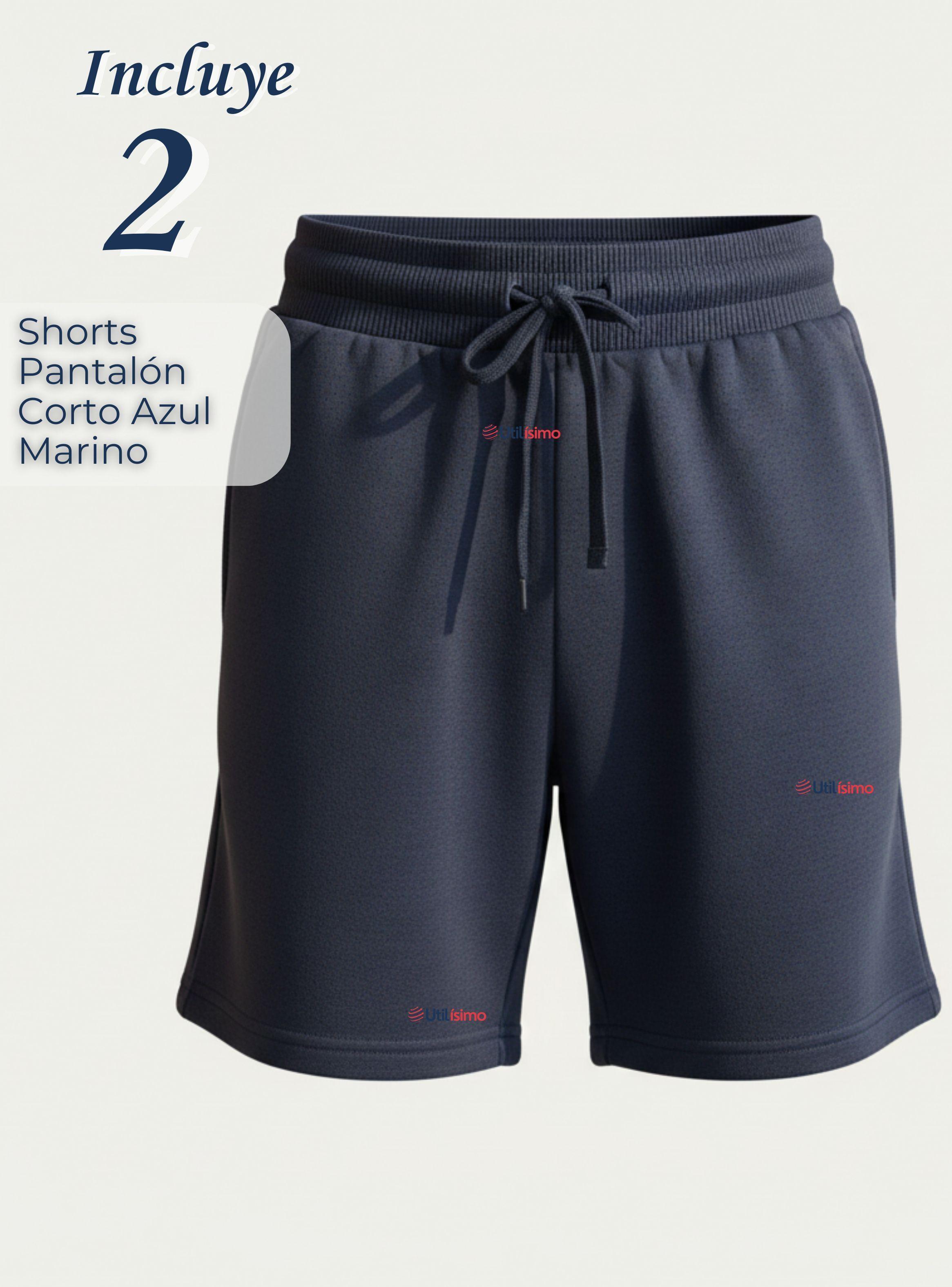 Pack 2 Pantalones Cortos Escolar Juvenil Algodón Short Deportivo color Azul Marino-2