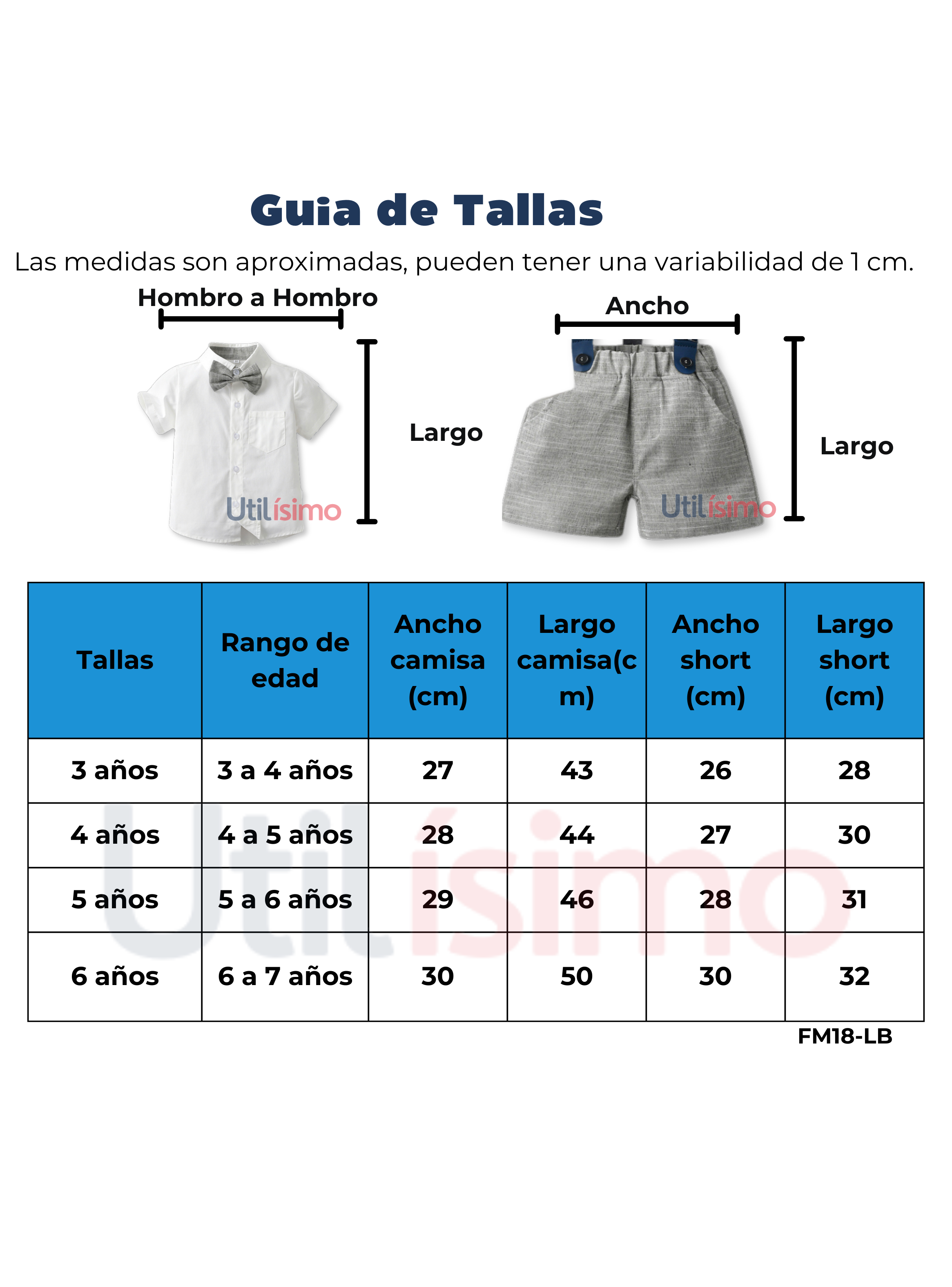 Conjunto de vestir con corbatín y pantalones cortos Niños 3 a 7 años Silver-1