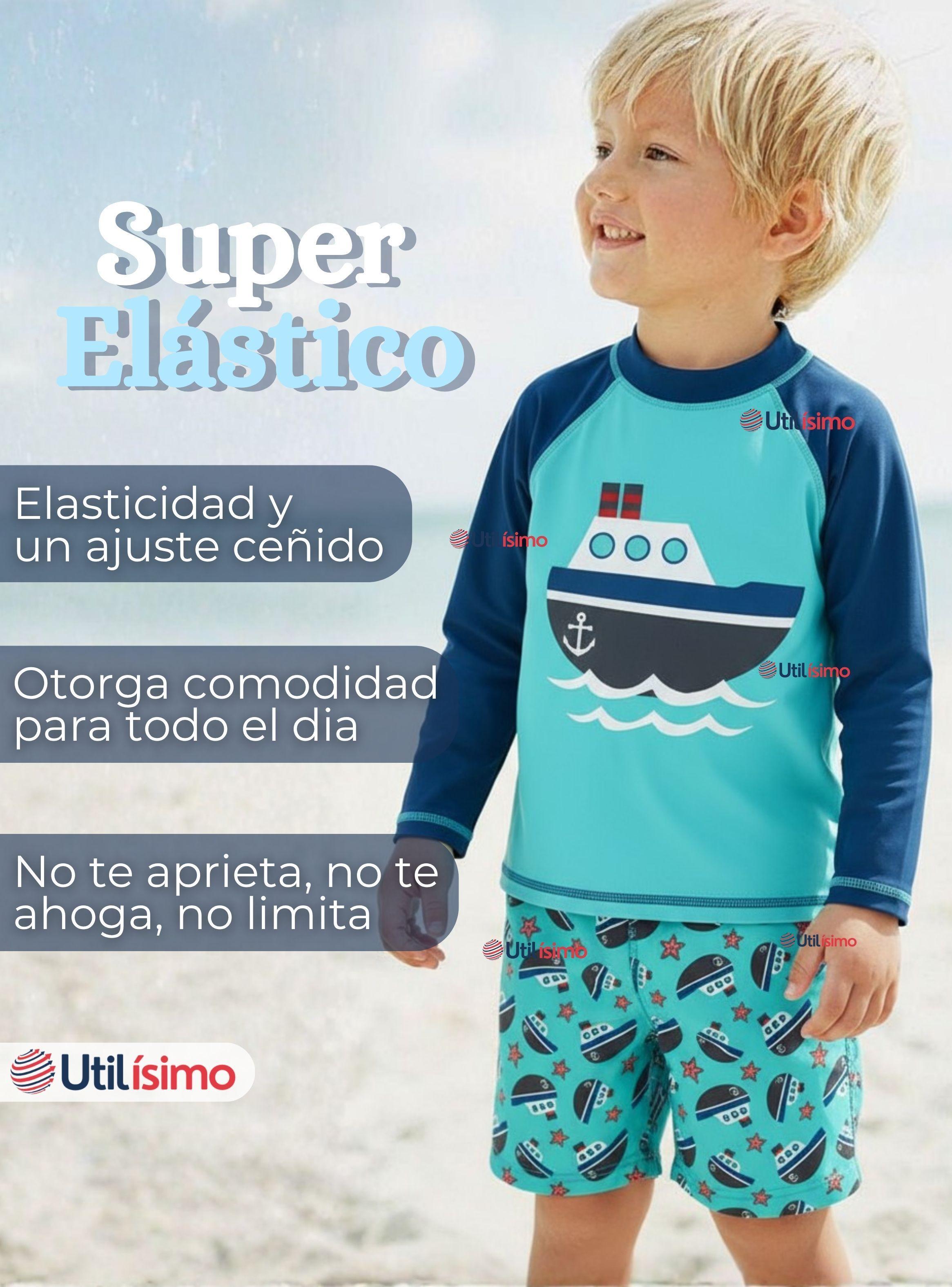 Traje de Baño Polera Manga Larga Pantalón Corto 2 Piezas Corte Split Niño 3 a 9 años Blue Boat-4