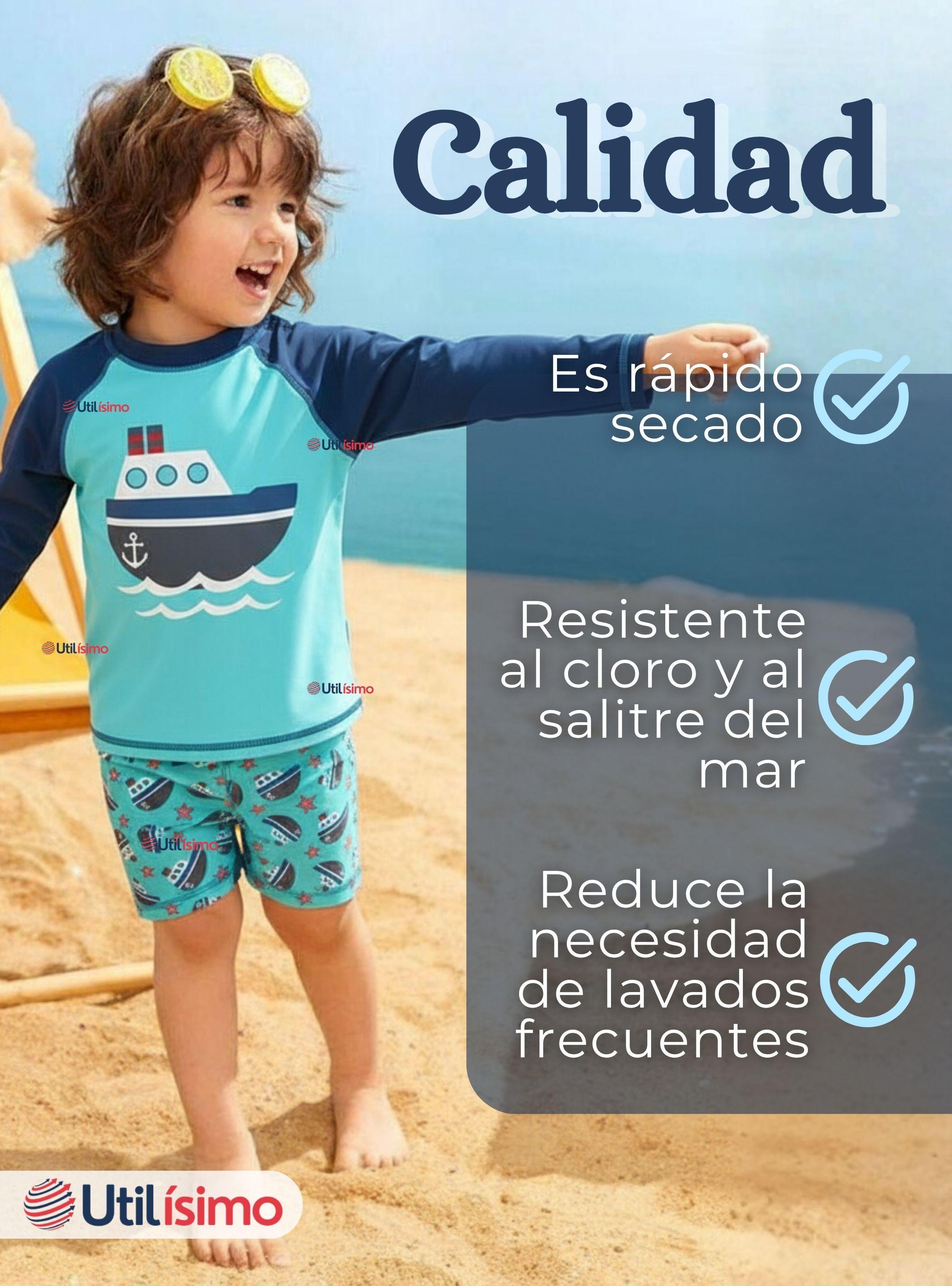 Traje de Baño Polera Manga Larga Pantalón Corto 2 Piezas Corte Split Niño 3 a 9 años Blue Boat-7