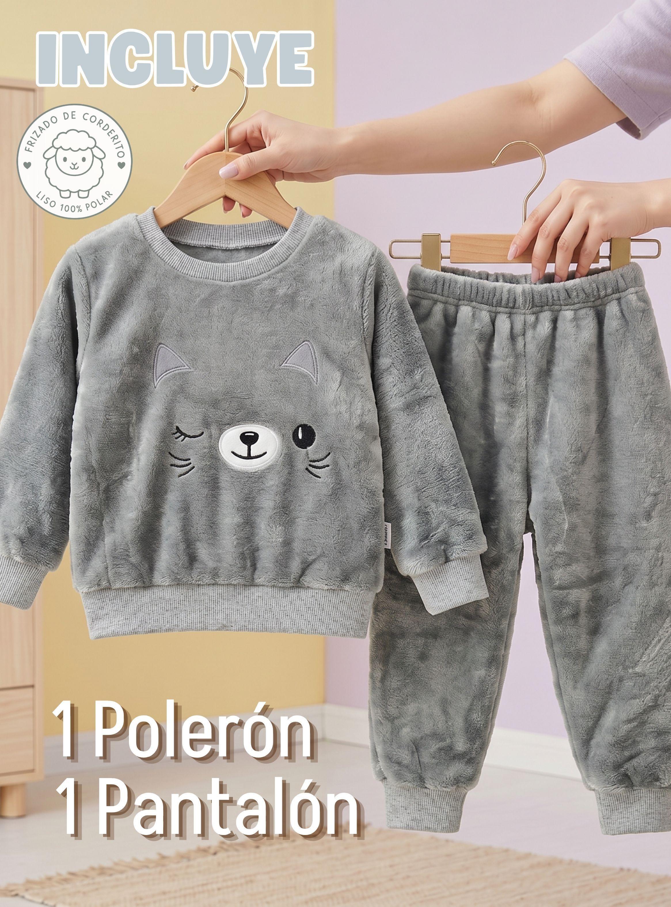 Conjunto 2 Piezas Buzo Polerón Frizado Bebe Niña Corderito Liso Gray Cat-2