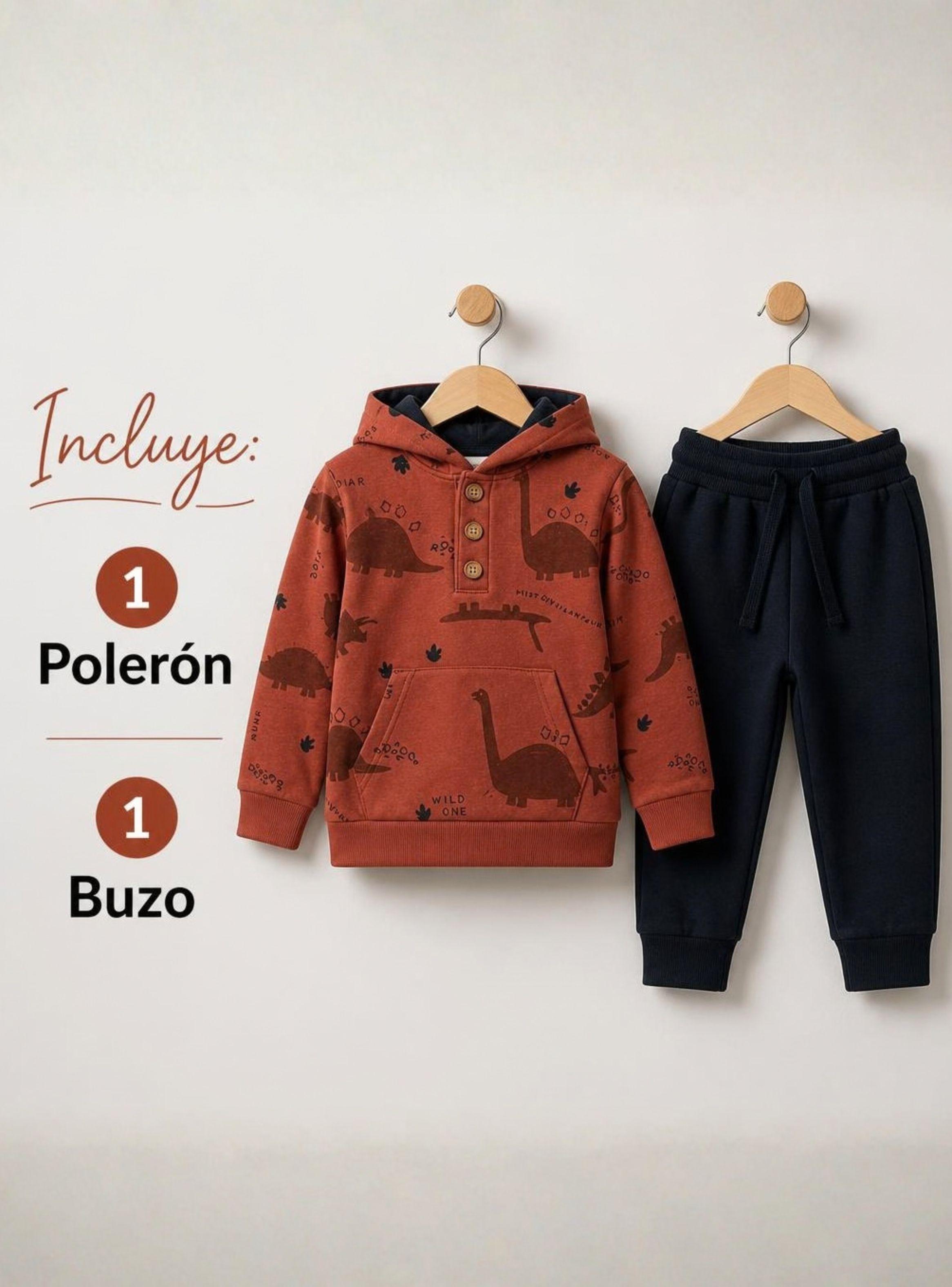 Conjunto 2 Piezas Polerón y Pantalón 100% Algodón Bebé Niño Brown Dinosaur-1