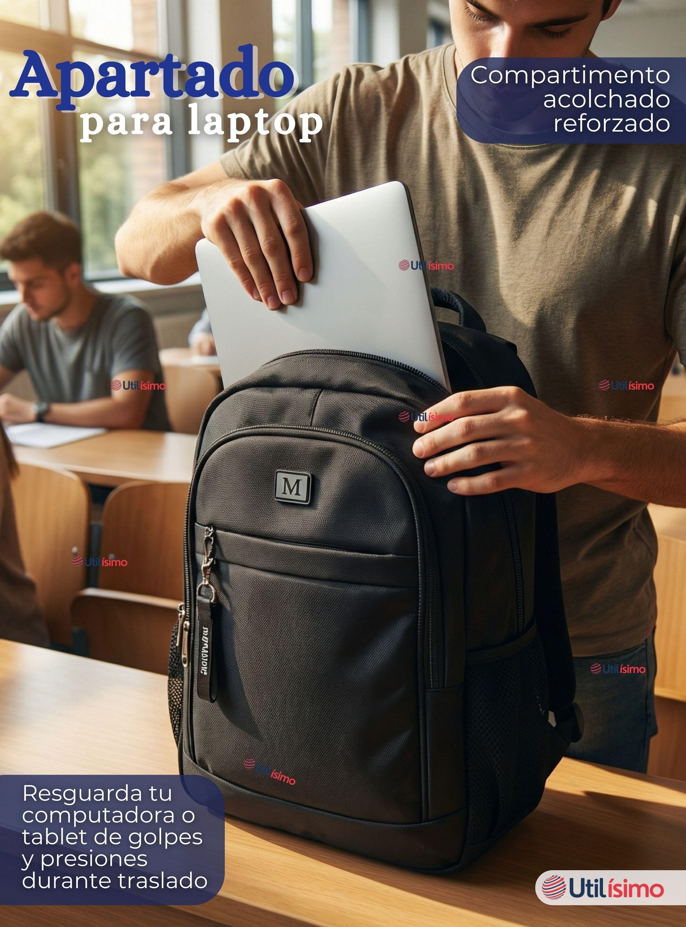 Mochila Escolar Universitaria Notebook Impermeable Resistente 46cm Negro 23L-3