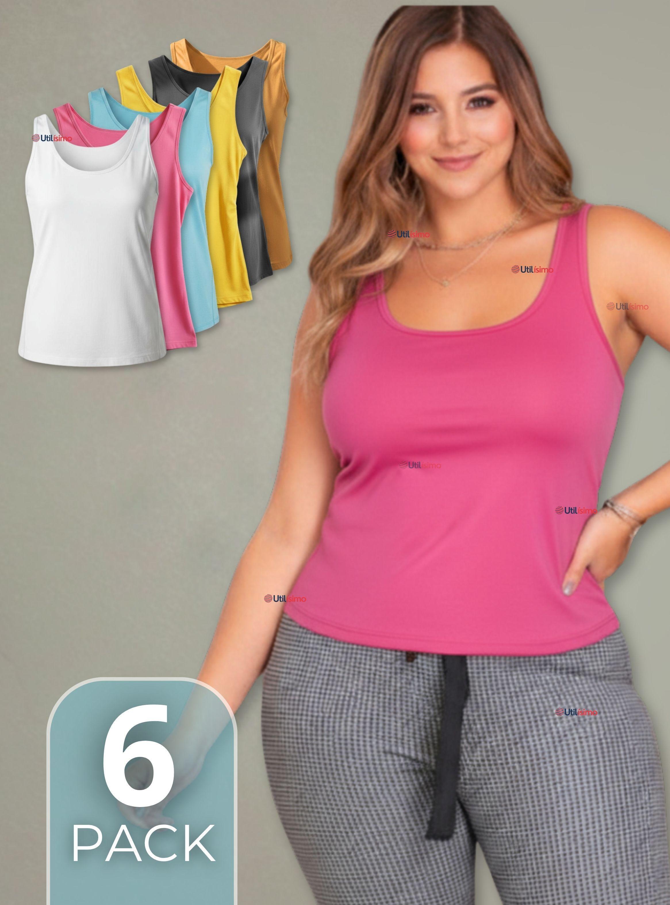 Pack 6 Poleras Camisetas Sin Mangas Fibra Bambú Básicas Elástica Mujer Colores Surtidos-0