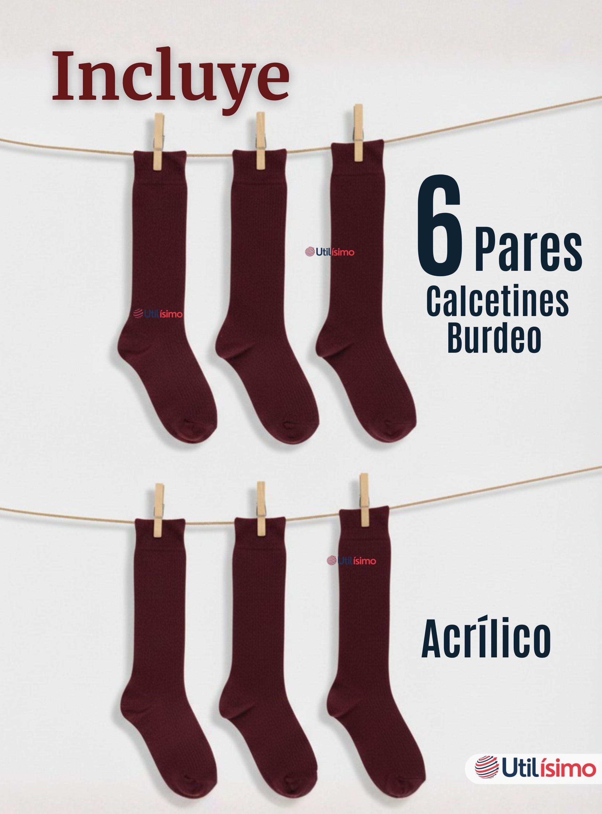Pack 6 Calcetínes Escolares Largo Acrílico Burdeo para Niñas Juvenil Color Vino-2