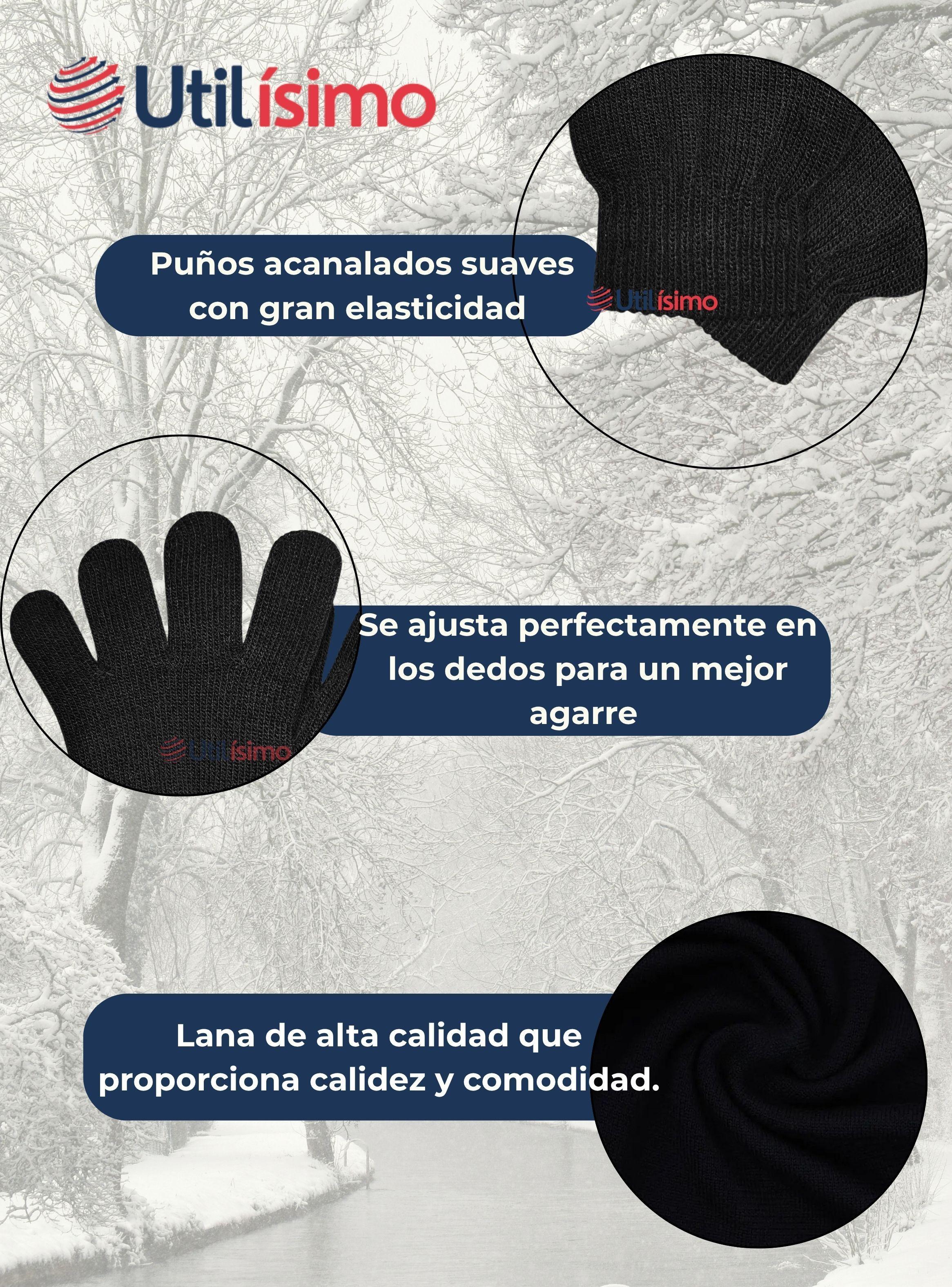 Guantes 18cm Lana Acrílica Adulto Unisex Liso Negro-3
