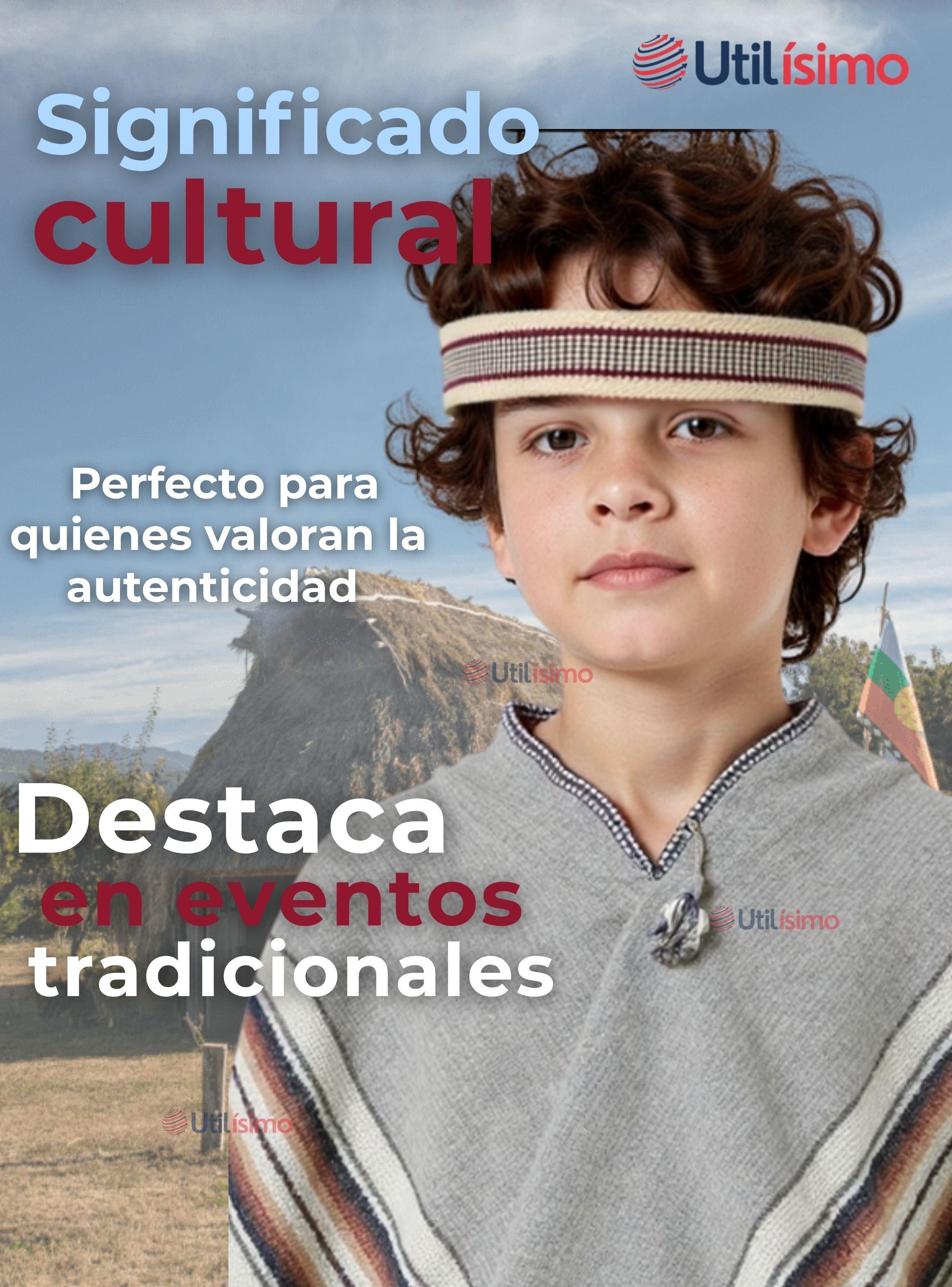 Set Poncho Mapuche Manta +Trarilonco Cintillo Fiestas Patrias-5