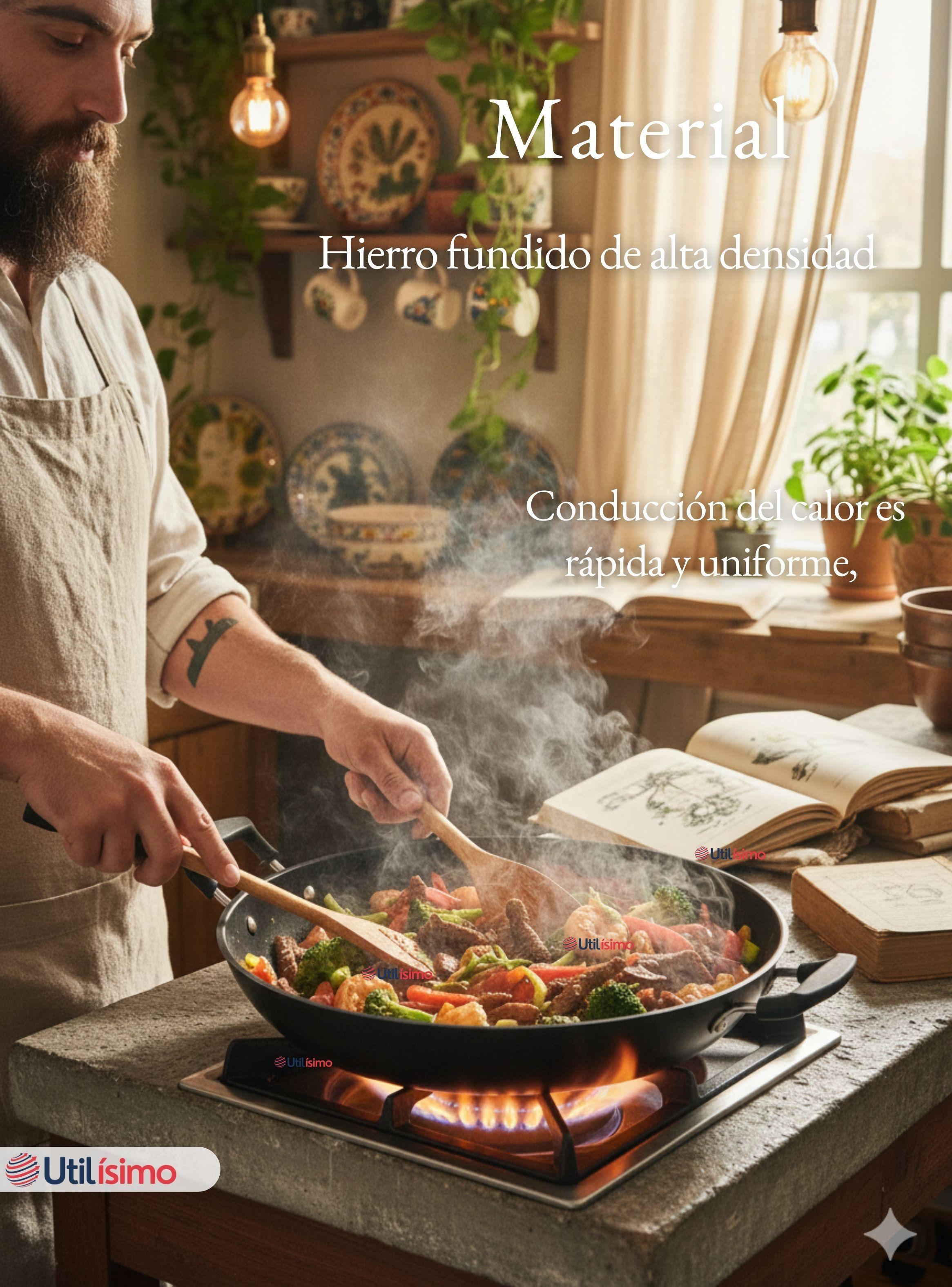 Wok Acero Inoxidable Antiadherente 42 cm Color Negro-5