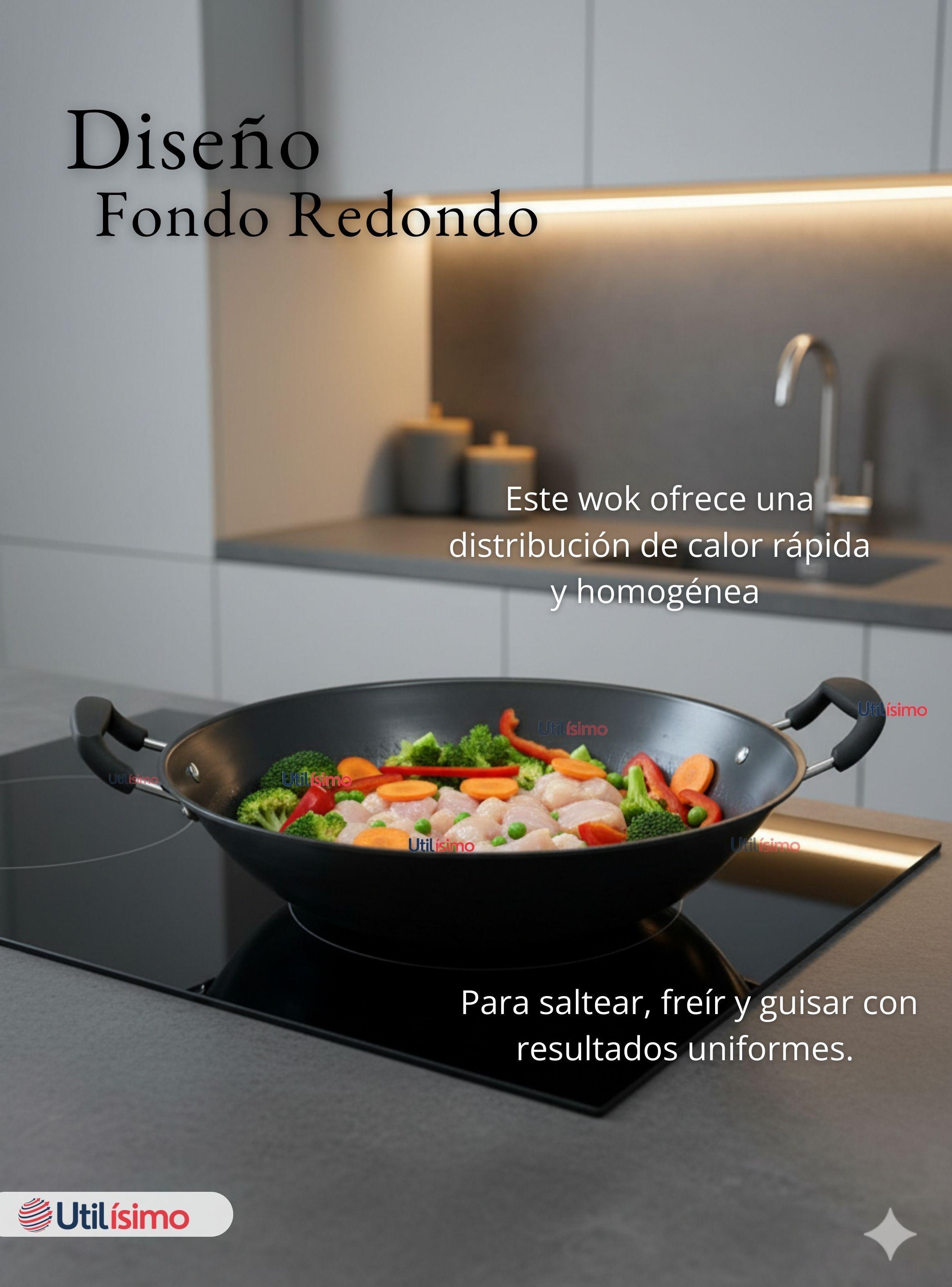 Wok Acero Inoxidable Antiadherente 42 cm Color Negro-6